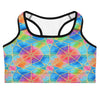 Arabic Watercolour Festival Sports Bra from GearBunch. A colourful geometric print activewear crop top with gold lines.