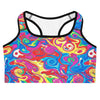 Liquid Marble Candy Pop Sports Bra by GearBunch, featuring a vibrant swirl of neon colours.