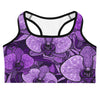 Purple Paillette Orchid Sports Bra, all-over print design, GearBunch Sports Bra
