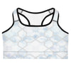 Arabic Watercolour Ice Crystal Sports Bra from GearBunch, geometric print in shades of white, blue, and silver.