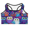 Vibrant Owl Night Sports Bra from GearBunch, featuring a colourful owl design for active women.