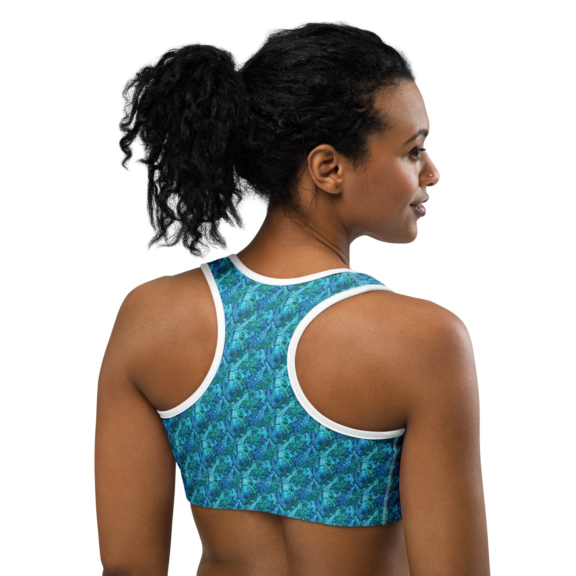 Electrik Blue Ferns Sports Bra | GearBunch