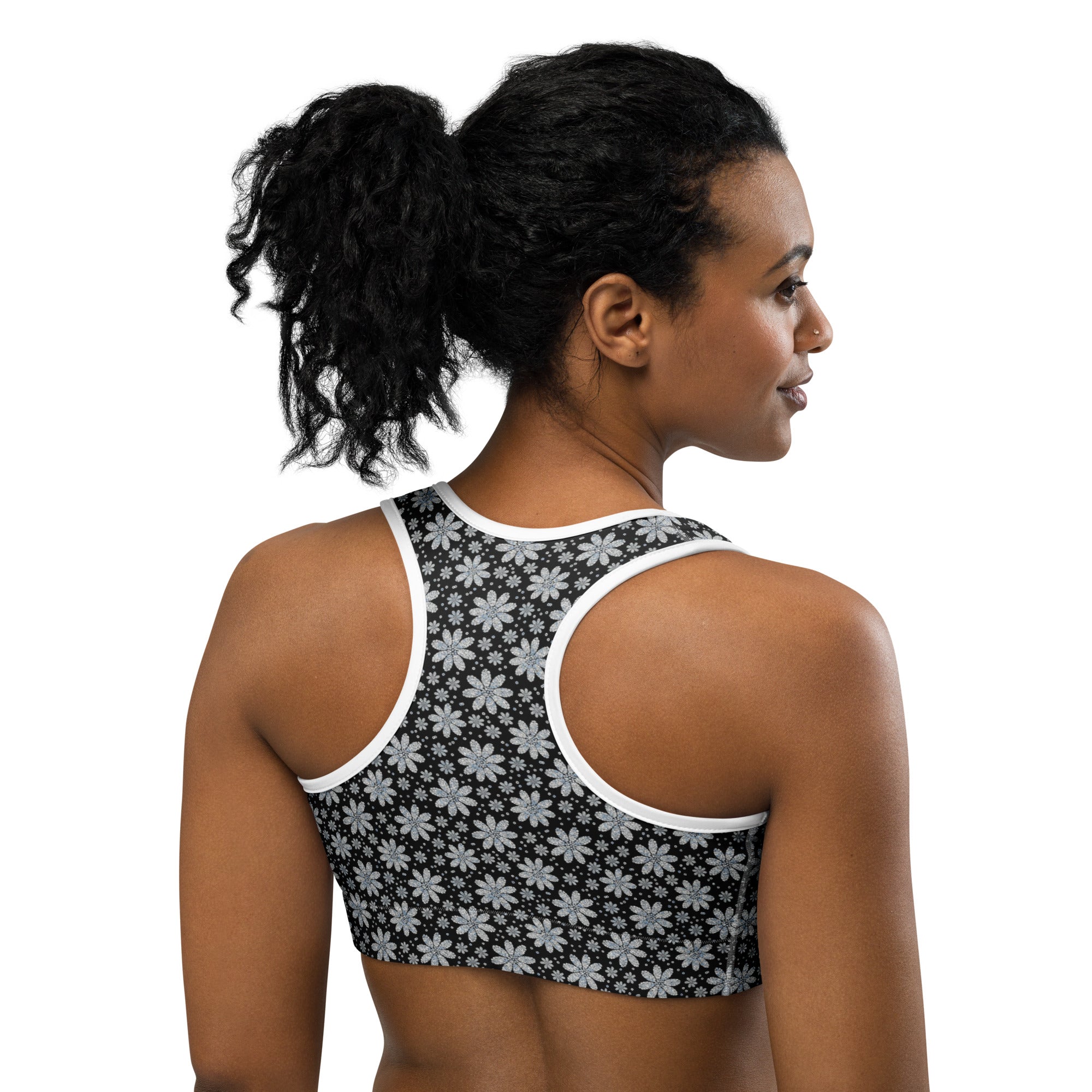 Silver Paillette Daisy Sports Bra | GearBunch