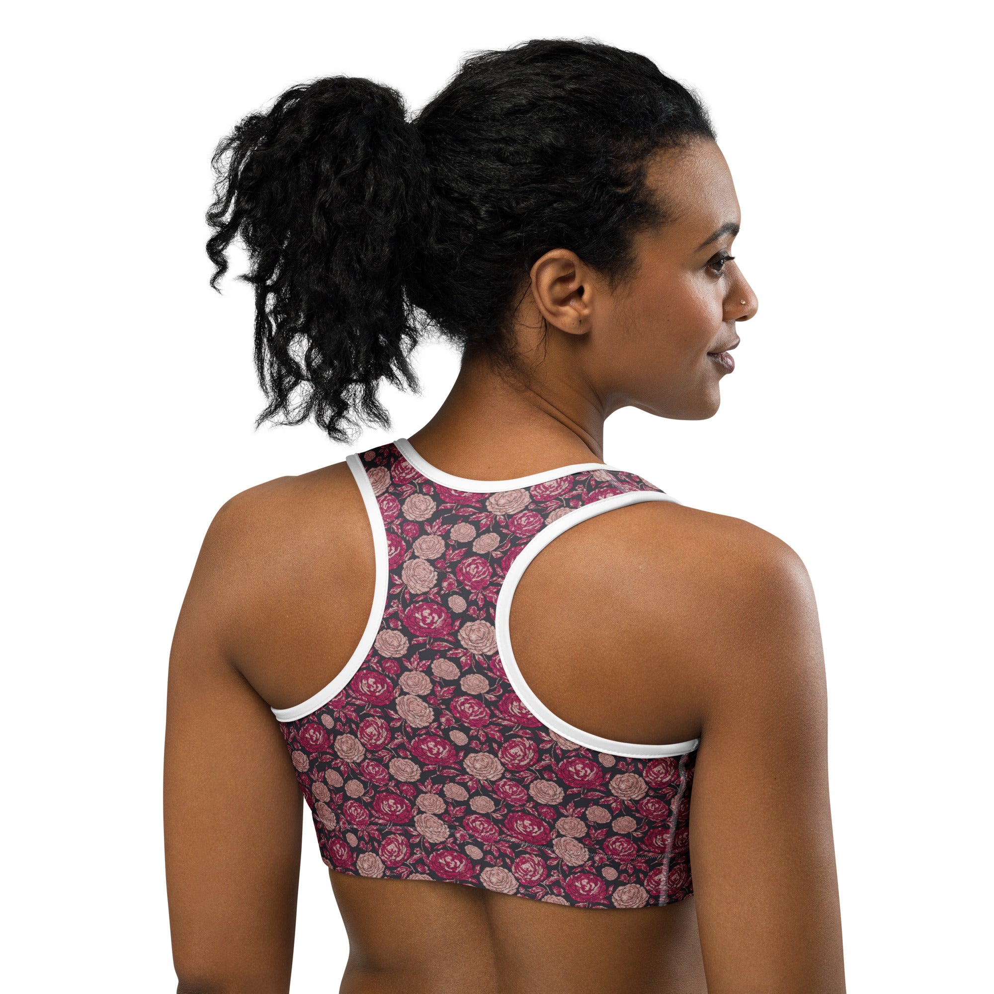 Pink Paillette Peony Sports Bra | GearBunch