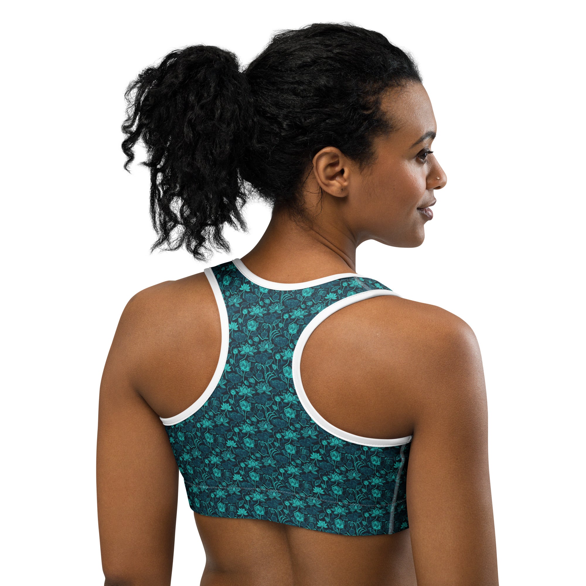 Teal Paillette Lotus Sports Bra | GearBunch