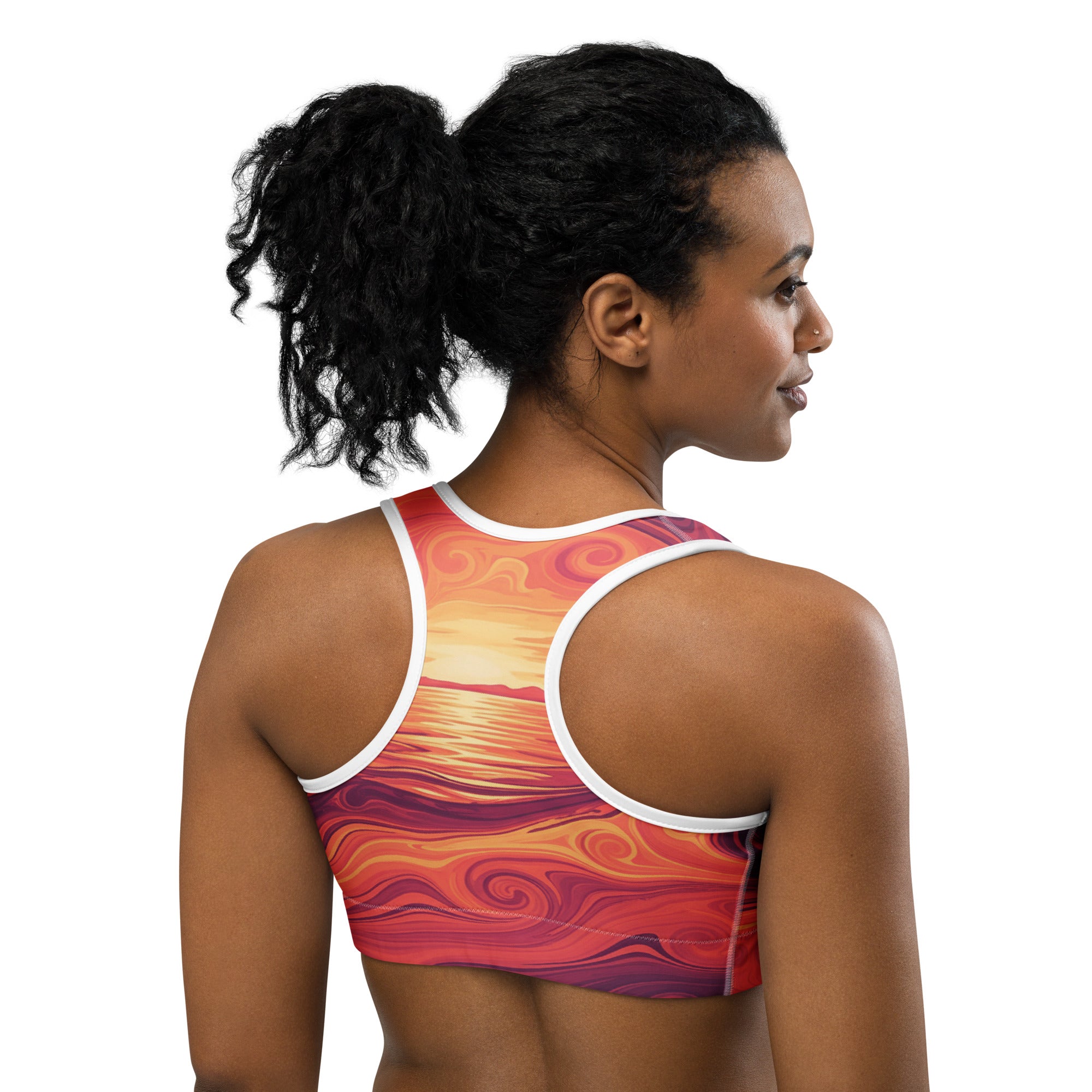 Liquid Marble Sunset Horizon Sports Bra | GearBunch
