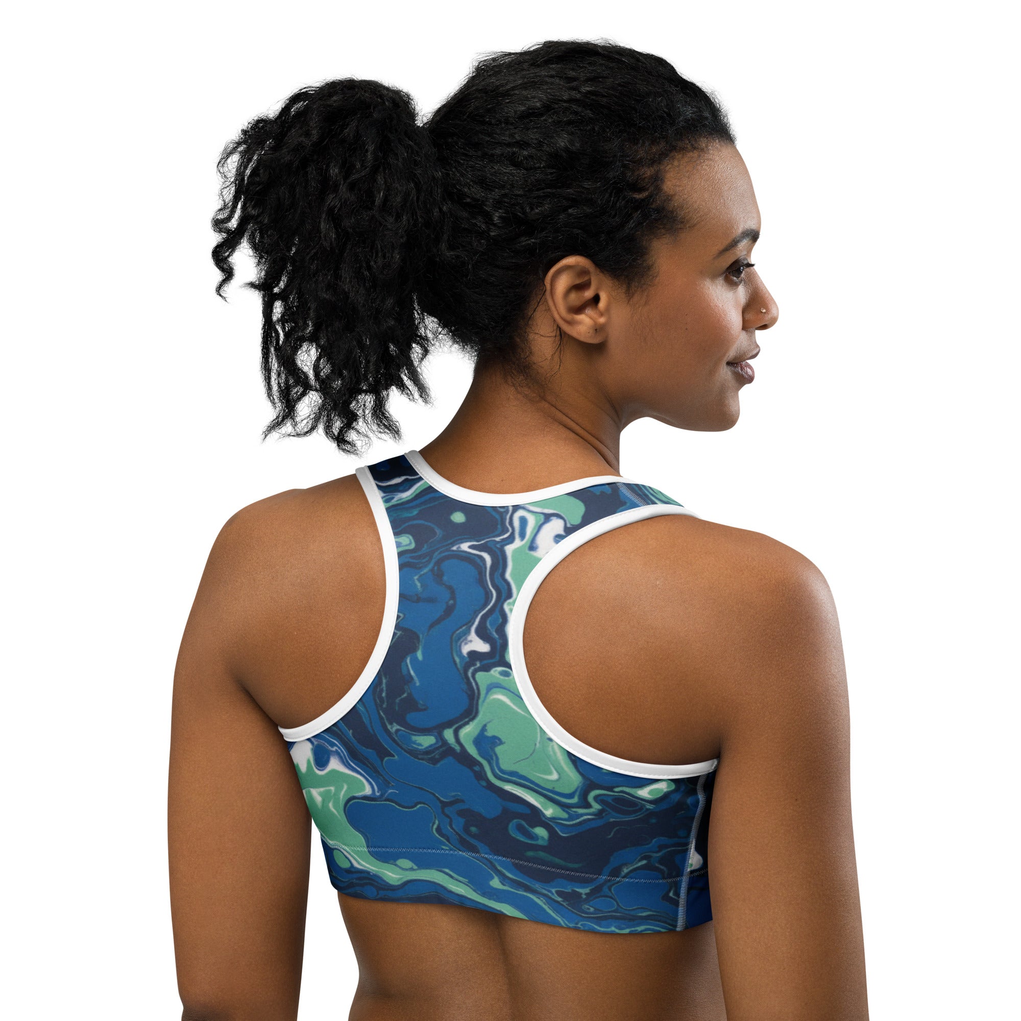 Liquid Marble Ocean Current Sports Bra | GearBunch