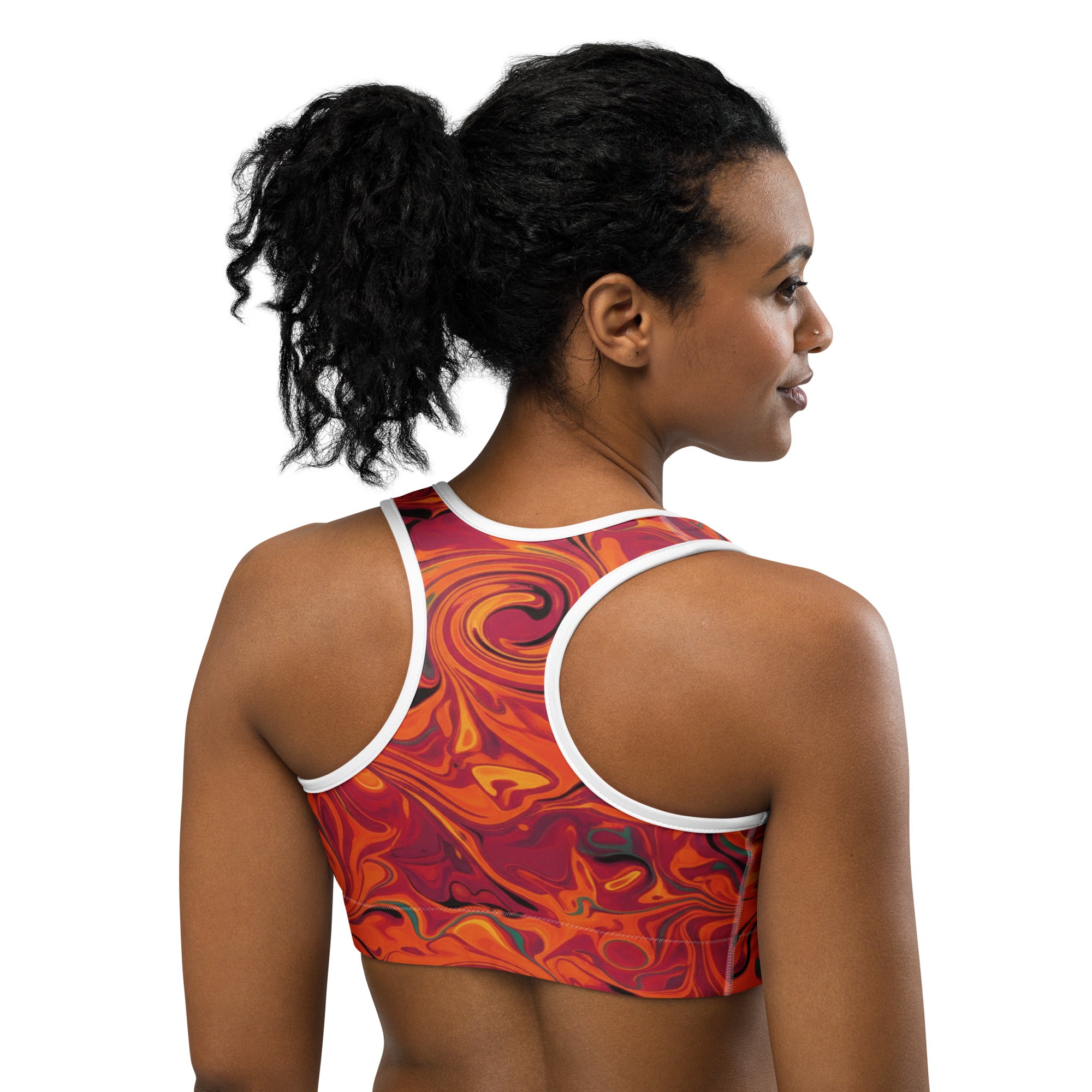 Liquid Marble Fire Opal Sports Bra | GearBunch