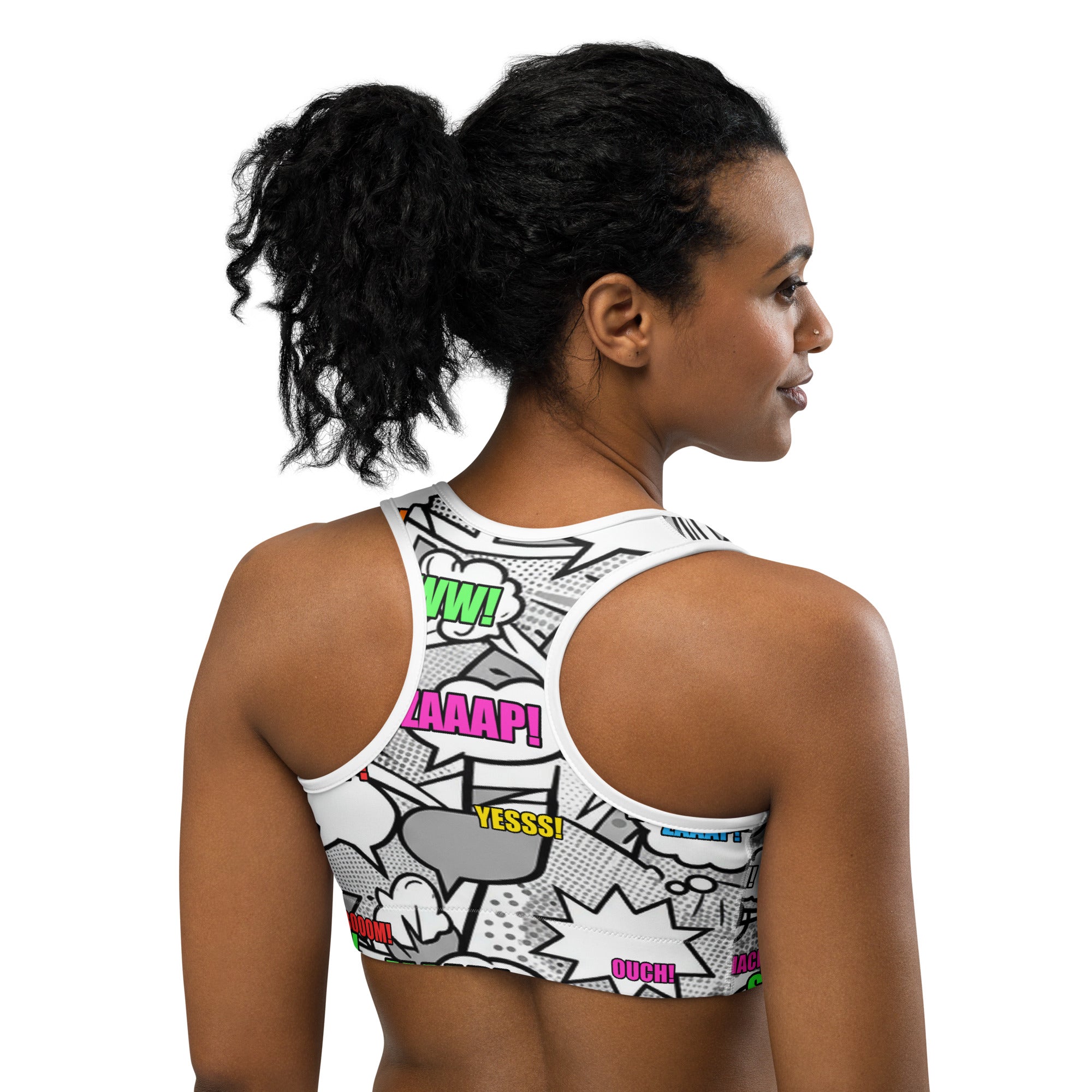 Comic Pop Monochrome Sports Bra | GearBunch