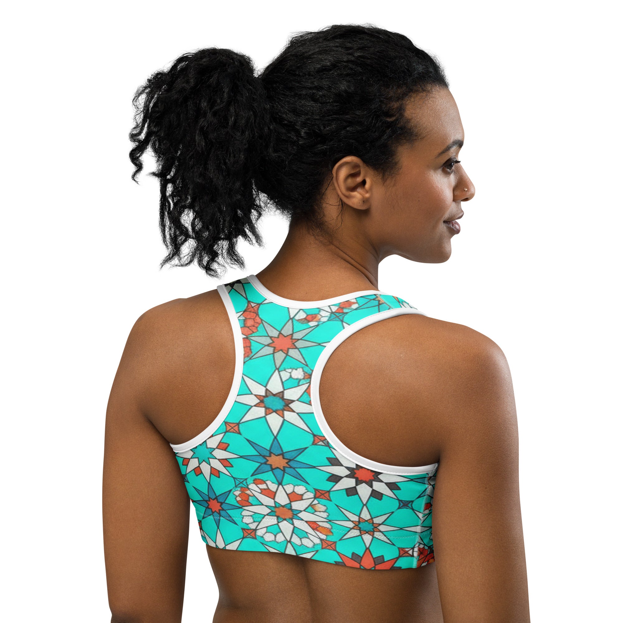 Zellige Turquoise Coral Sports Bra | GearBunch