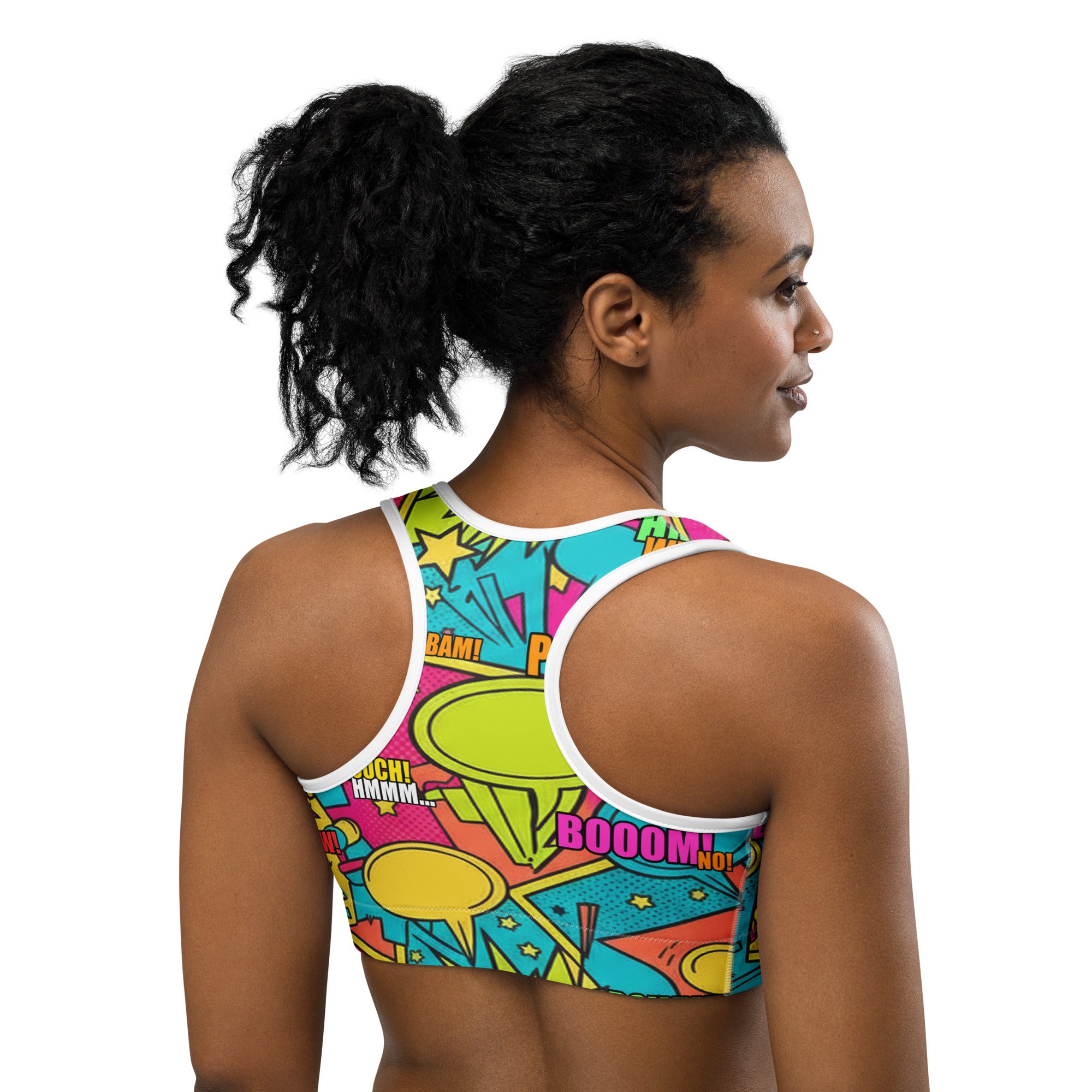 Comic Pop Tropical Sports Bra | GearBunch