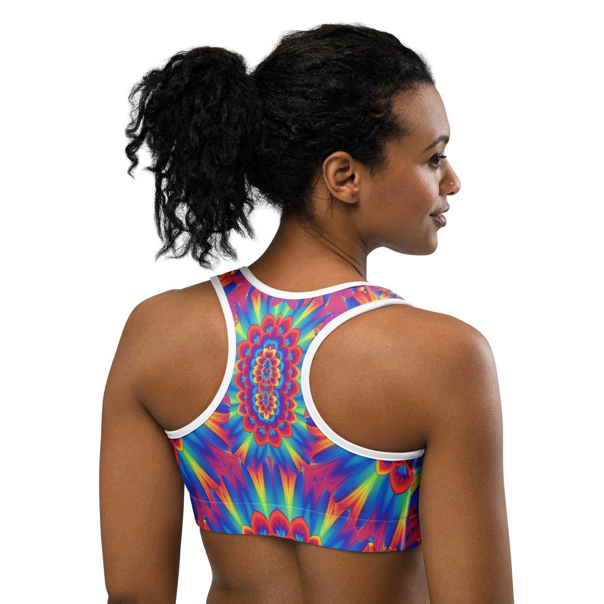 Psychedelic Neon Rainbow Sports Bra | GearBunch