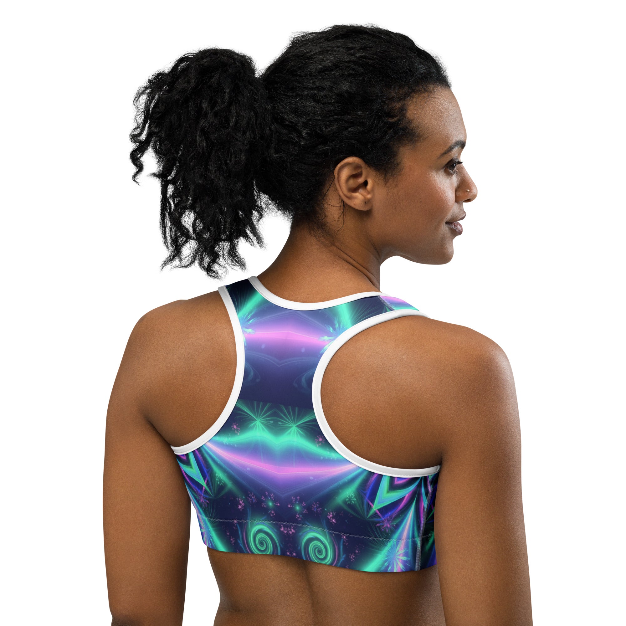 Psychedelic Northern Lights Sports Bra | GearBunch