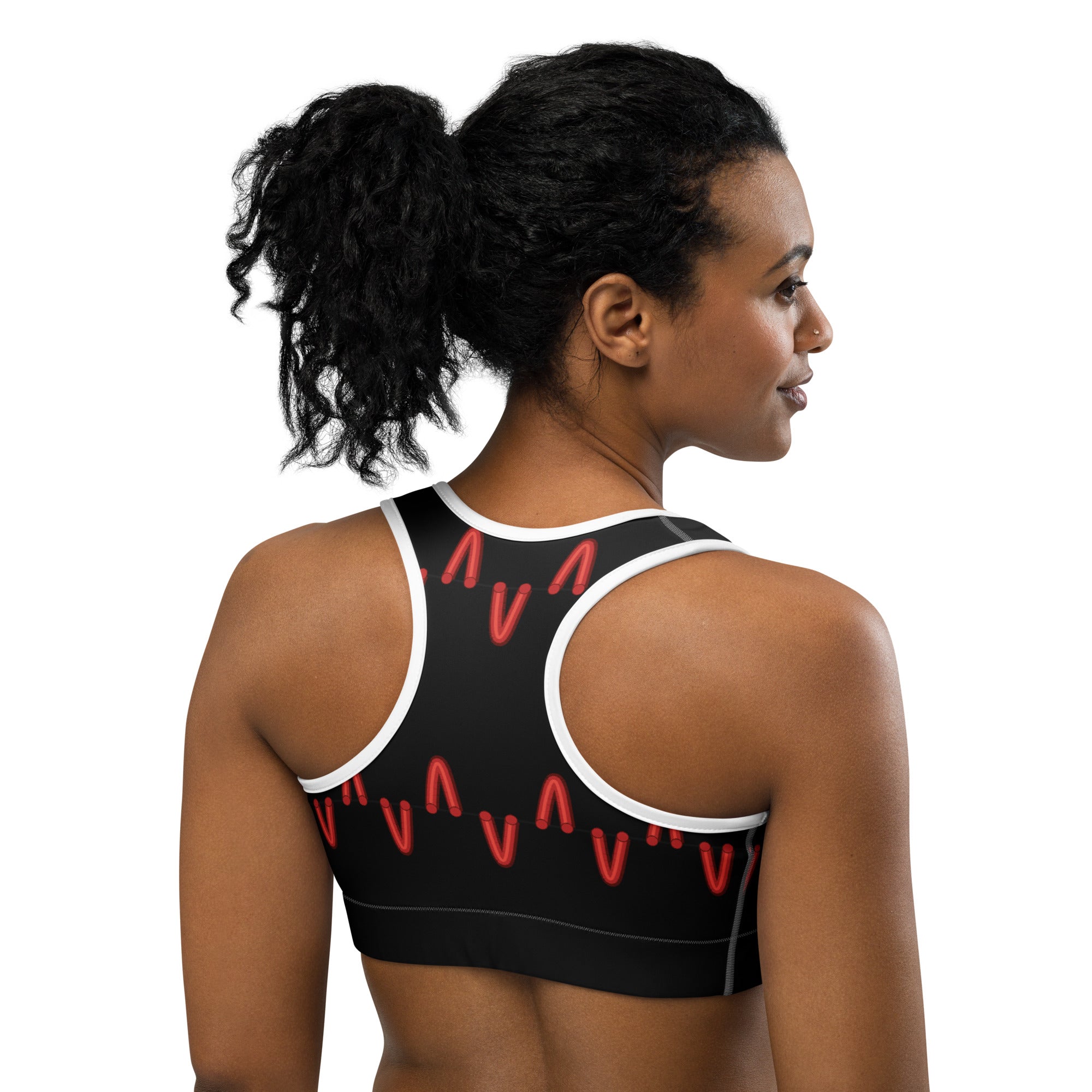 Black Baseball Stitches Sports Bra | GearBunch