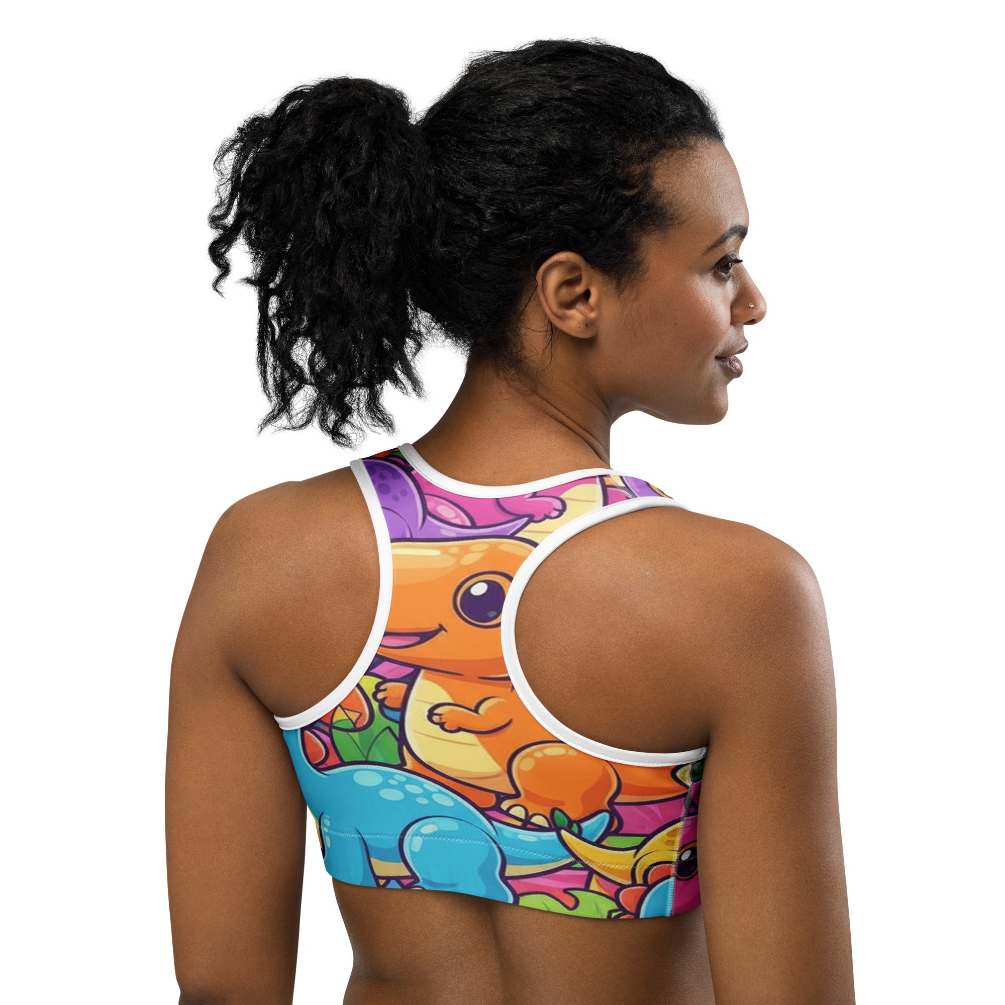 Vibrant Dinosaur Stomp Sports Bra | GearBunch
