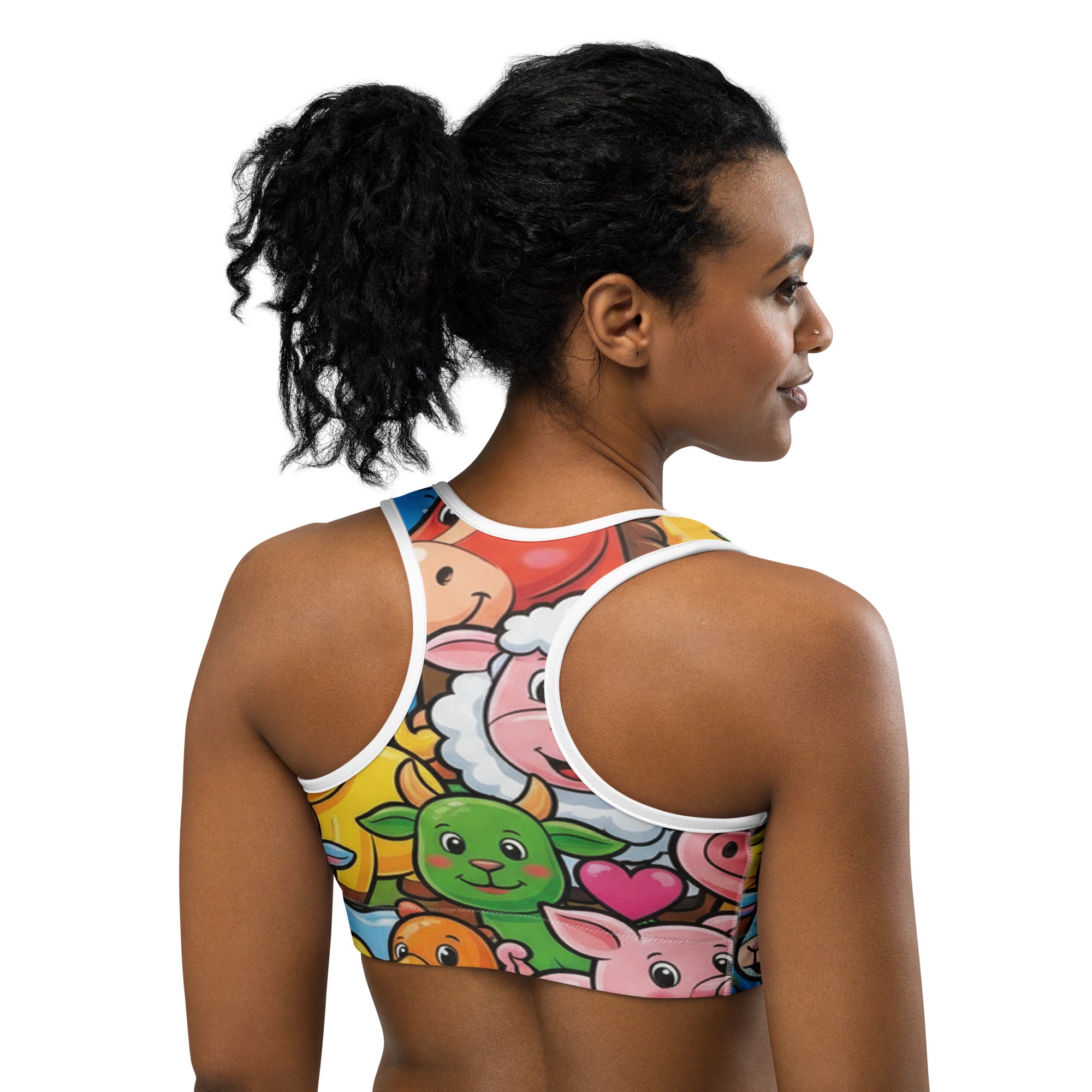 Vibrant Farm Animals Sports Bra | GearBunch