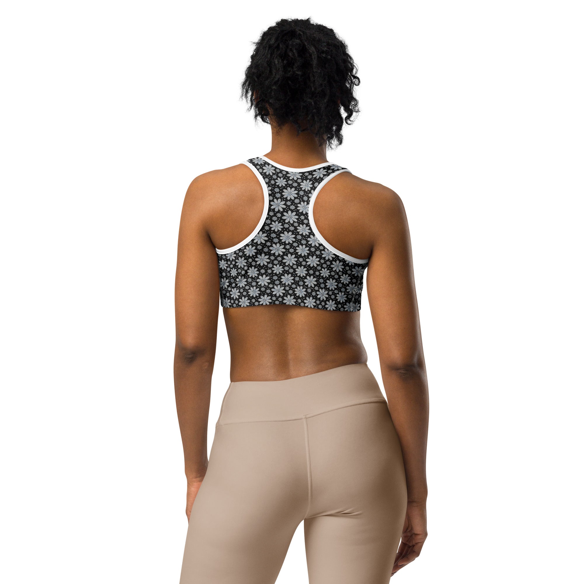Silver Paillette Daisy Sports Bra | GearBunch