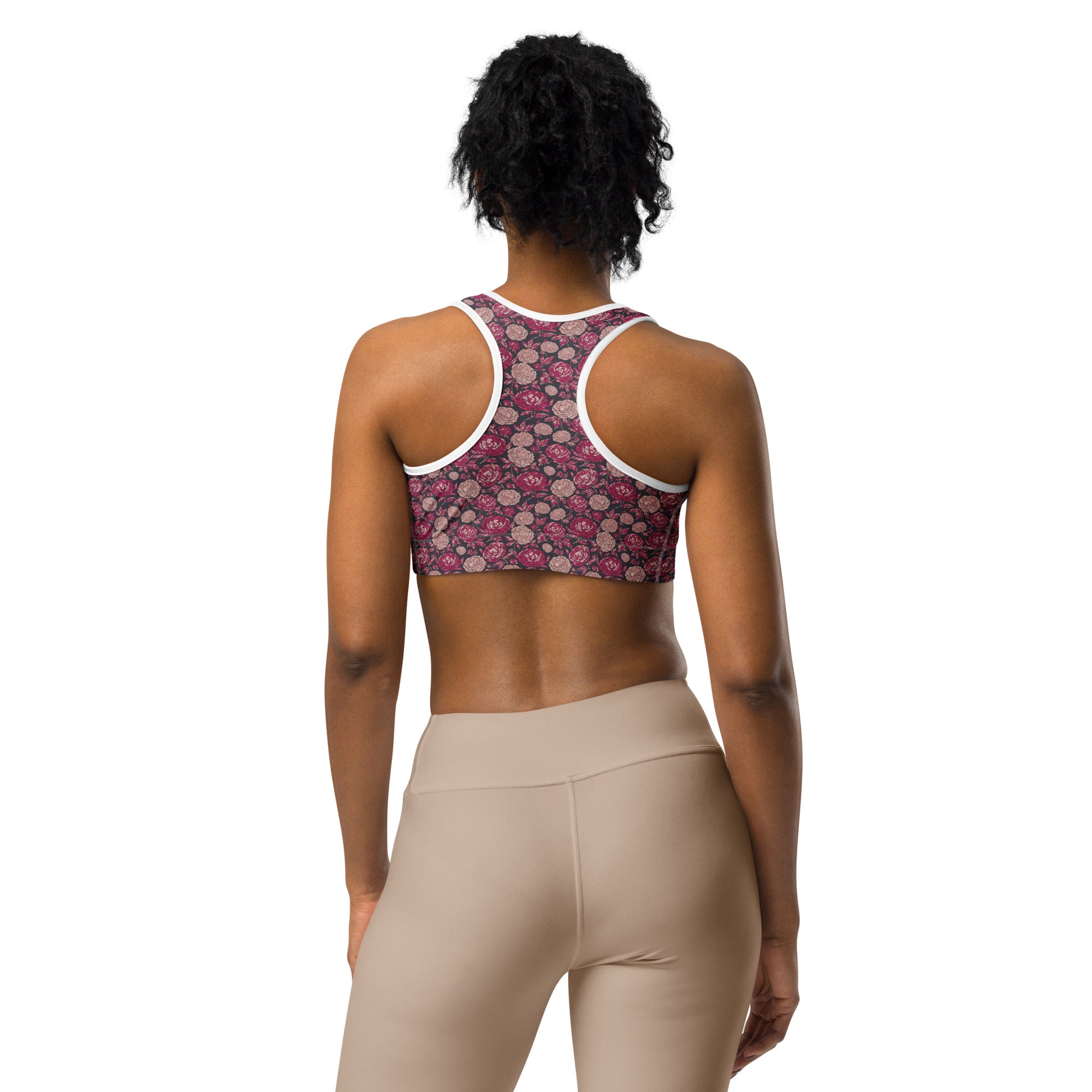 Pink Paillette Peony Sports Bra | GearBunch