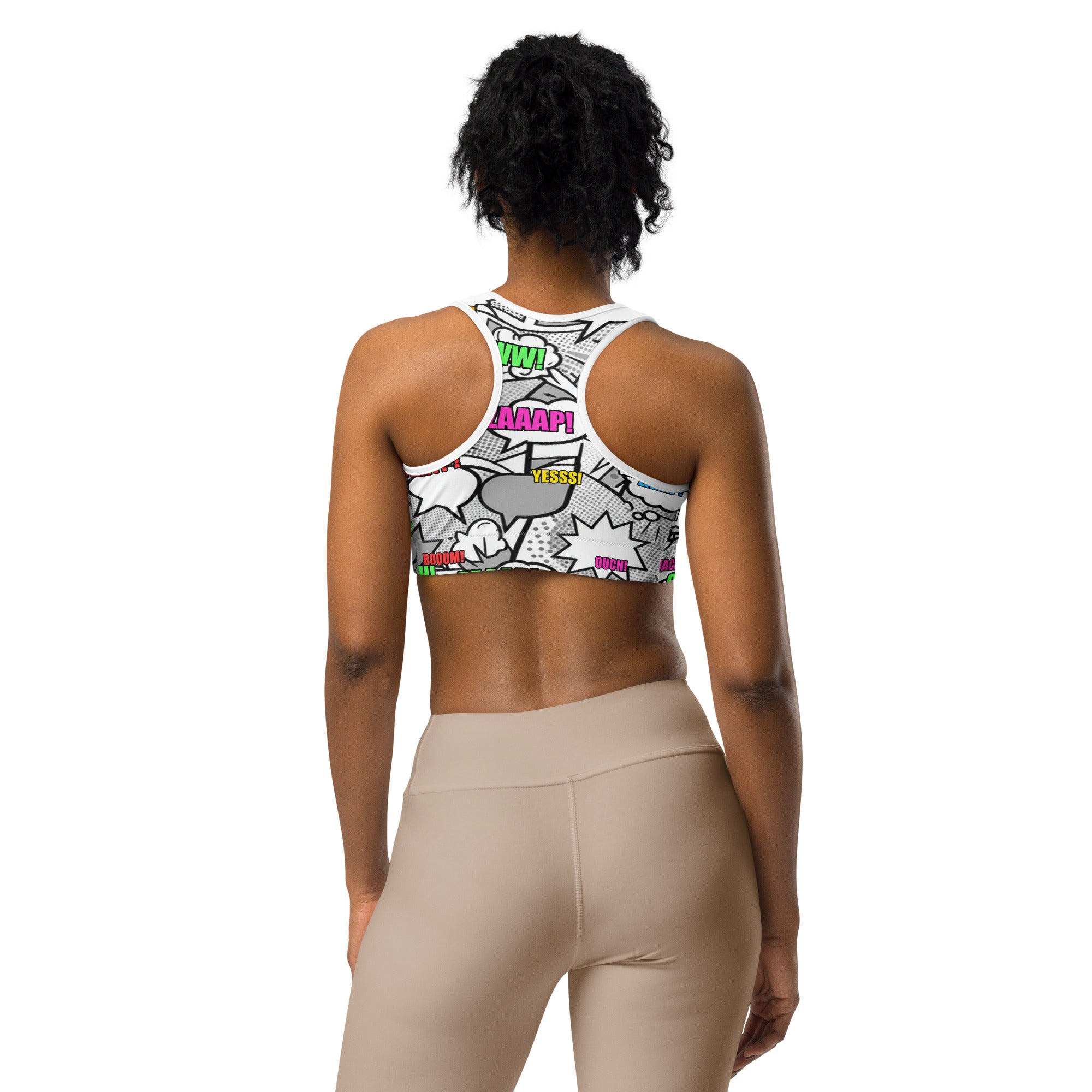 Comic Pop Monochrome Sports Bra | GearBunch