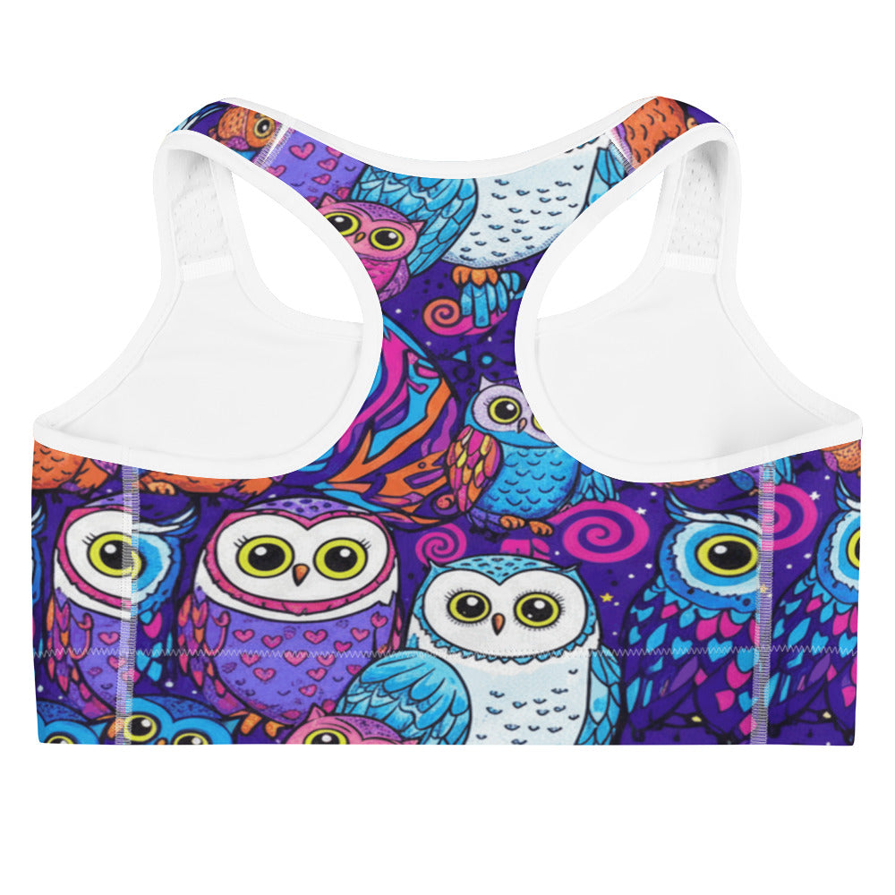 Vibrant Owl Night Sports Bra | GearBunch