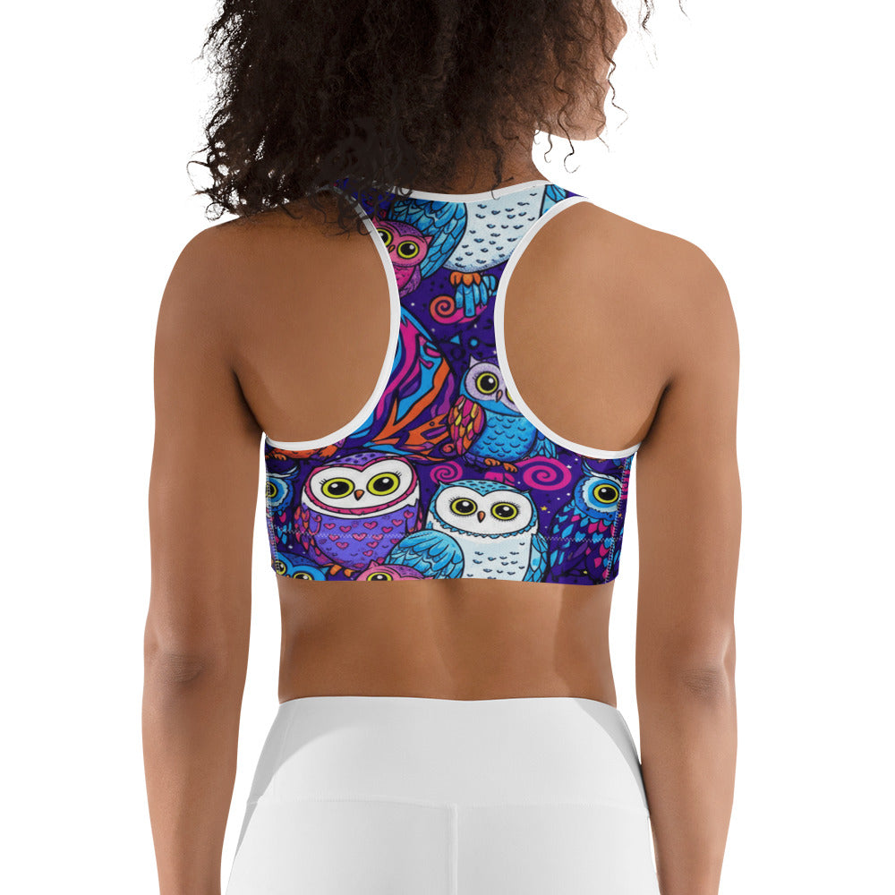 Vibrant Owl Night Sports Bra | GearBunch