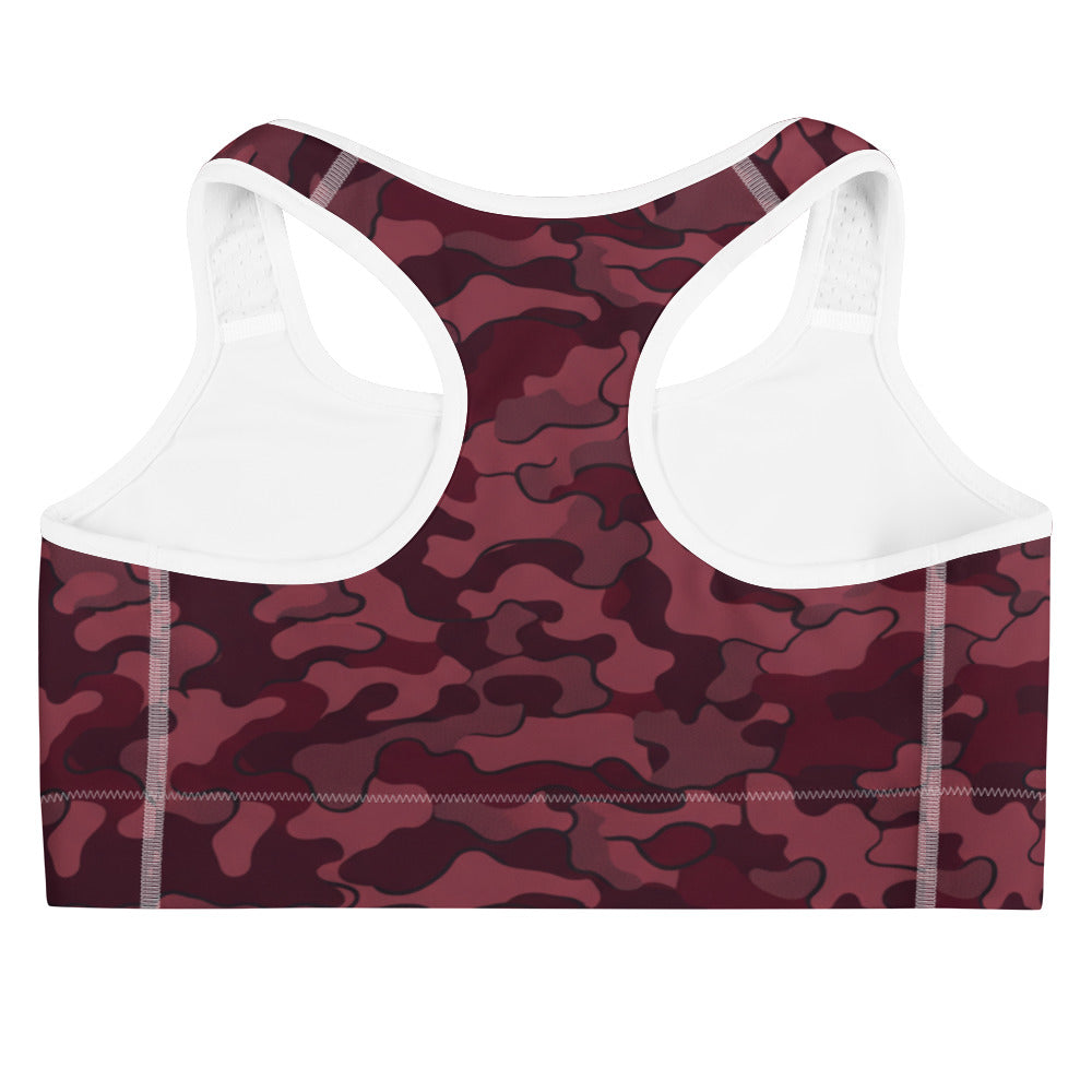 Wine Burgundy Camo Sports Bra | GearBunch