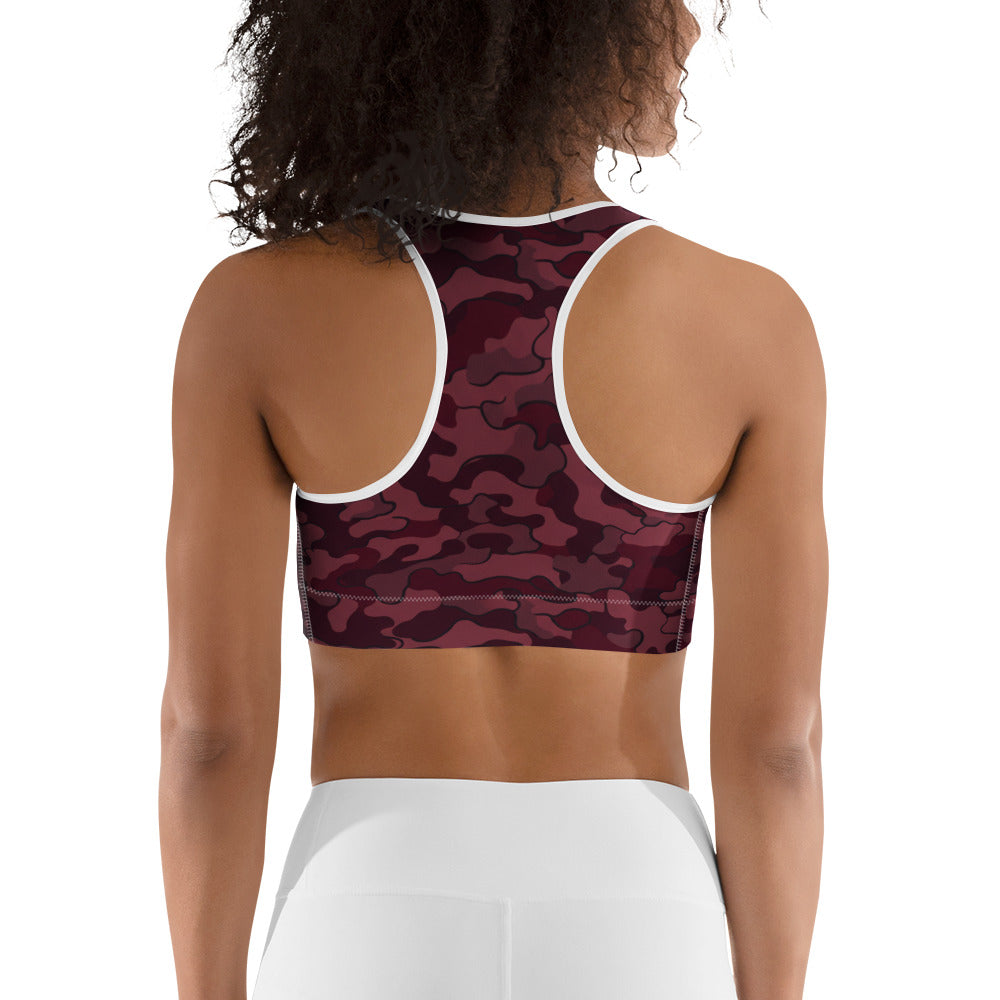 Wine Burgundy Camo Sports Bra | GearBunch