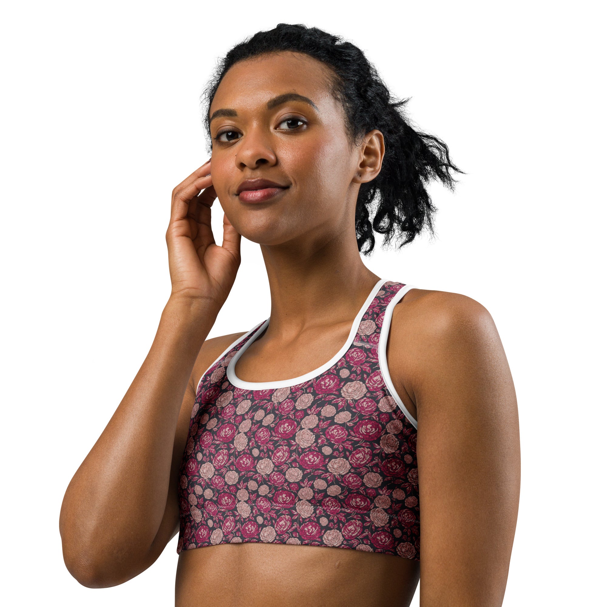 Pink Paillette Peony Sports Bra | GearBunch