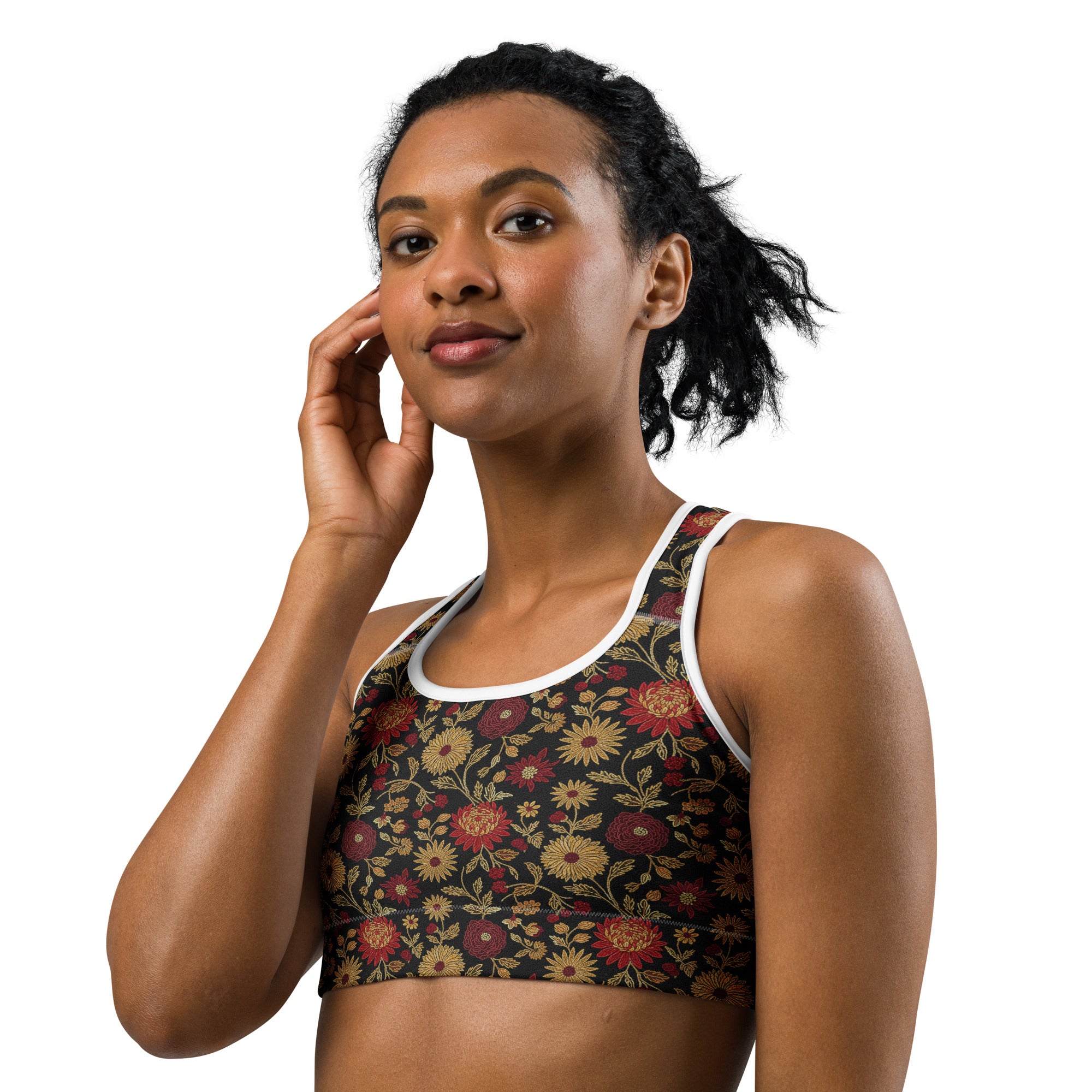 Gold Rose Garden Sports Bra | GearBunch
