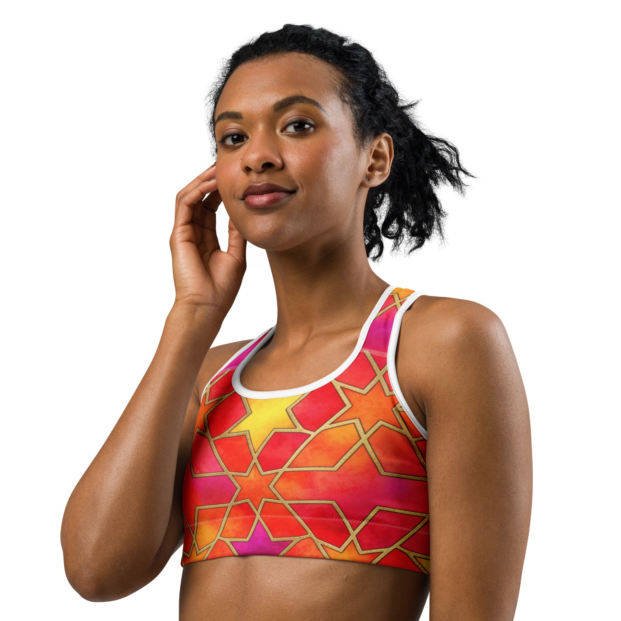 Arabic Watercolour Fire Opal Sports Bra | GearBunch