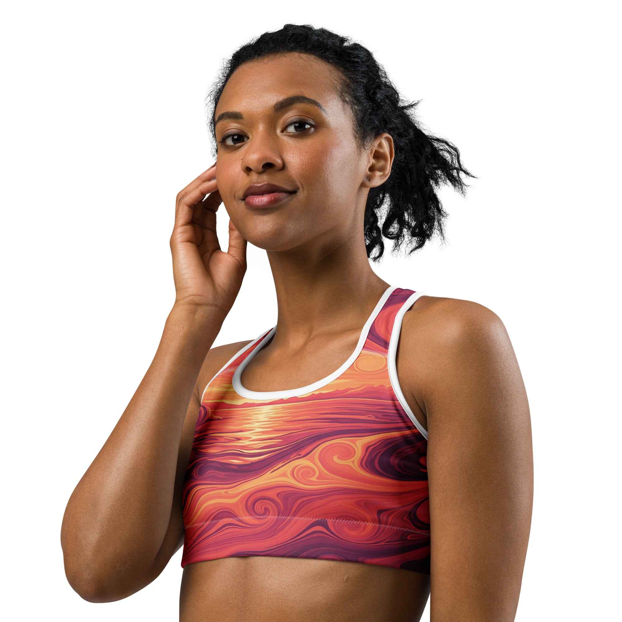 Liquid Marble Sunset Horizon Sports Bra | GearBunch