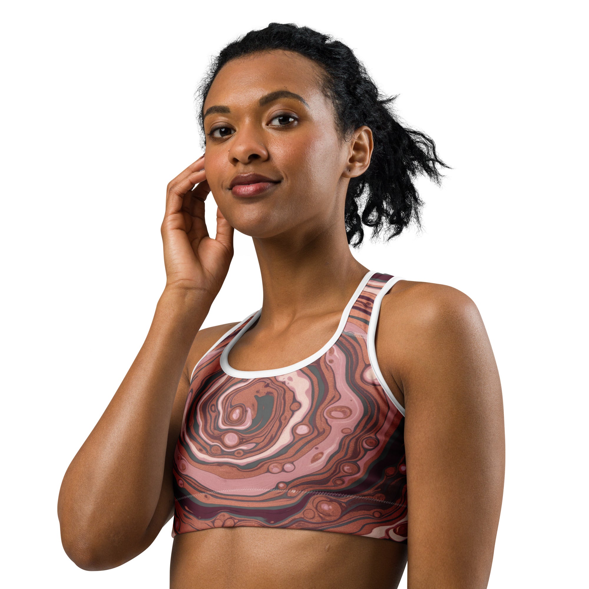 Liquid Marble Rose Gold Sports Bra | GearBunch