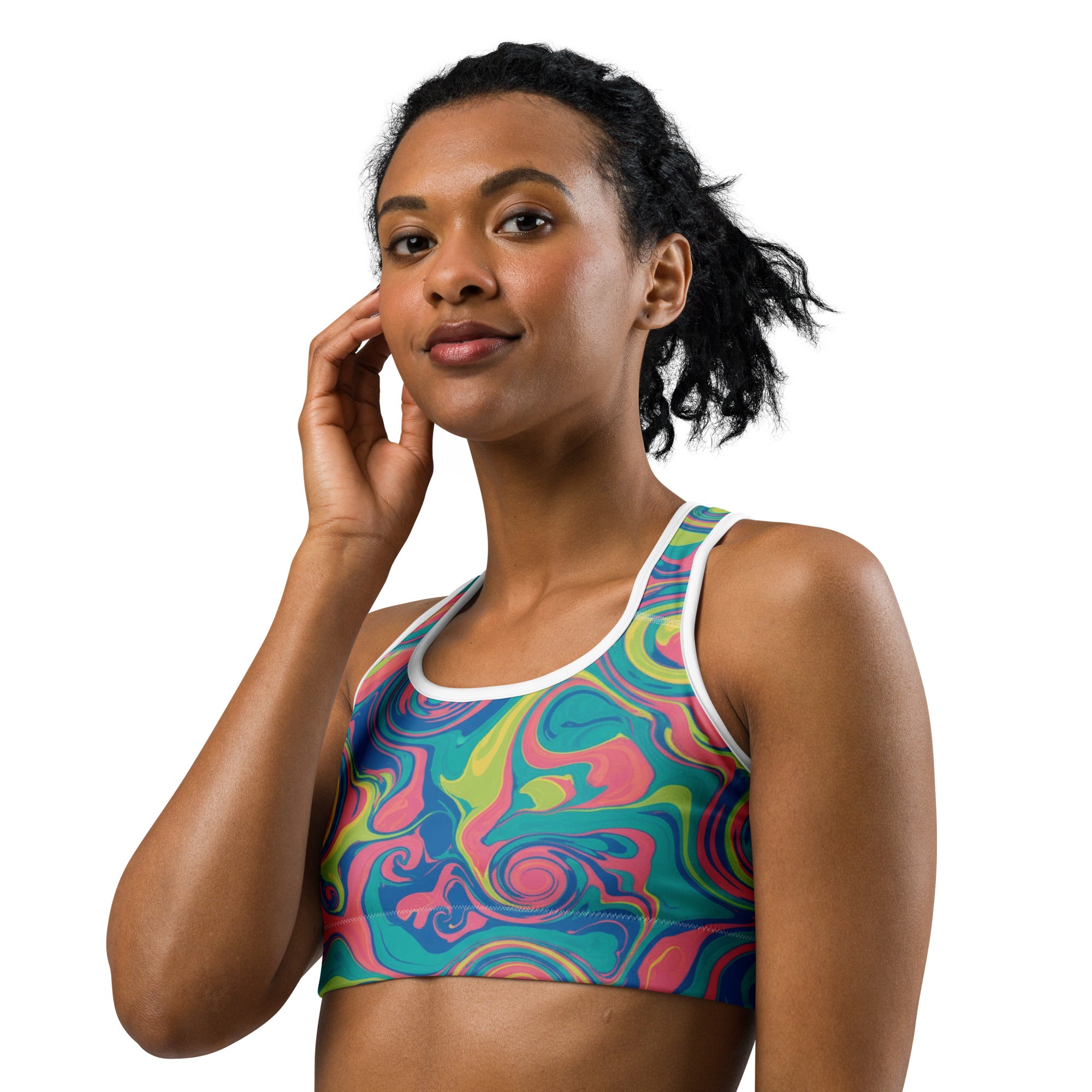 Liquid Marble Tropical Paradise Sports Bra | GearBunch