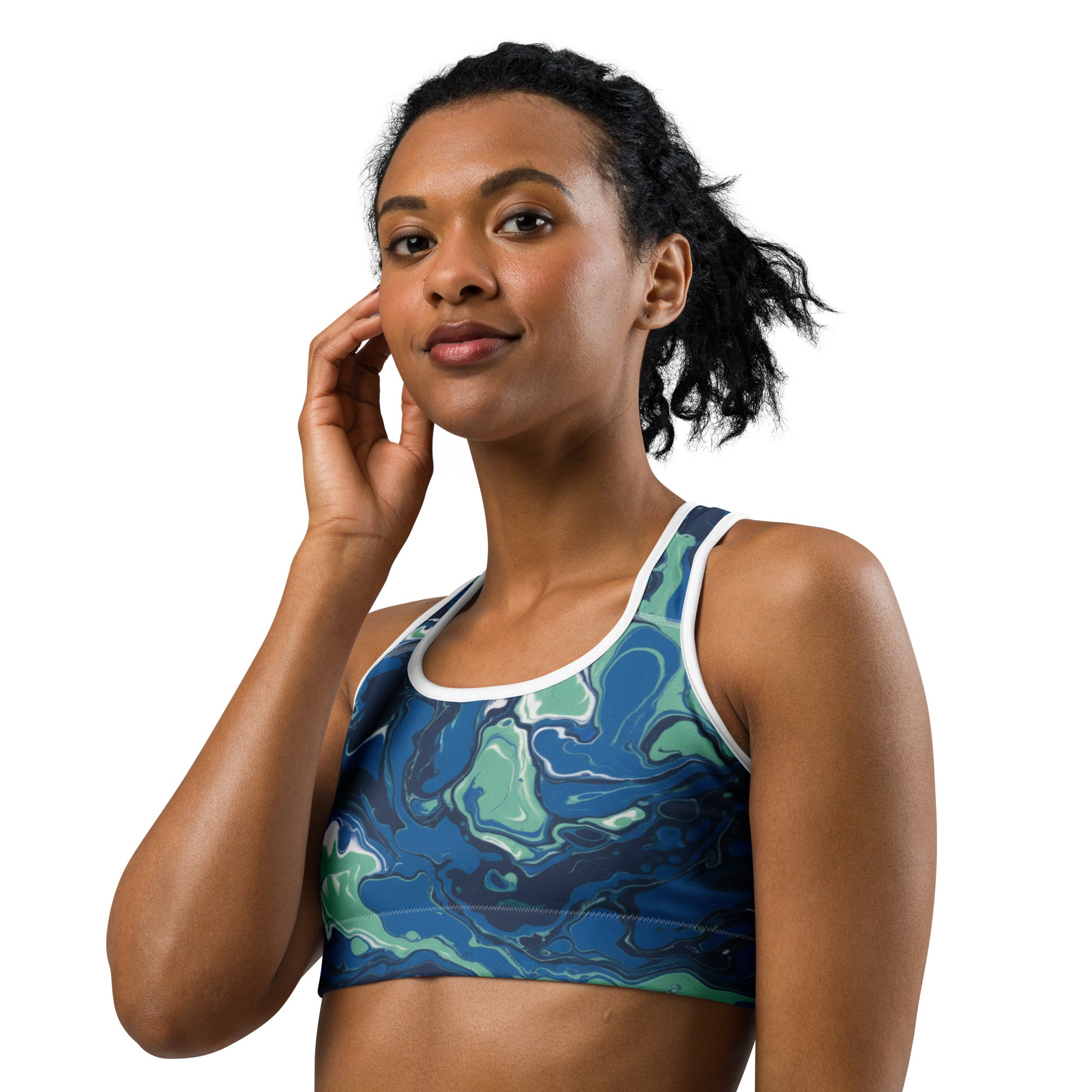 Liquid Marble Ocean Current Sports Bra | GearBunch