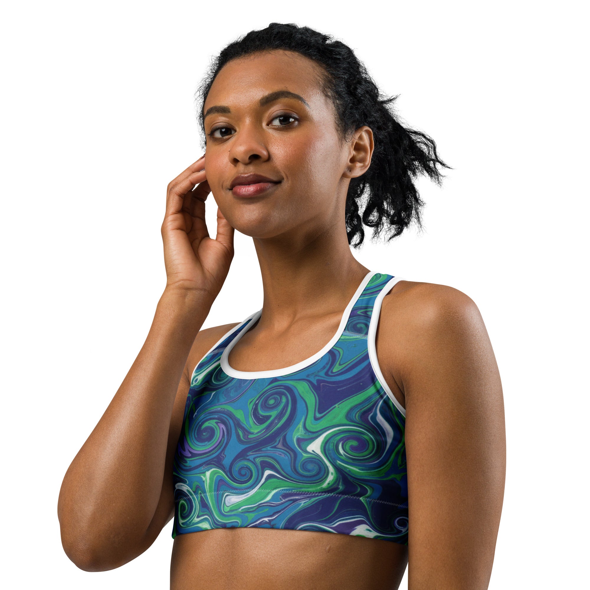 Liquid Marble Arctic Aurora Sports Bra | GearBunch