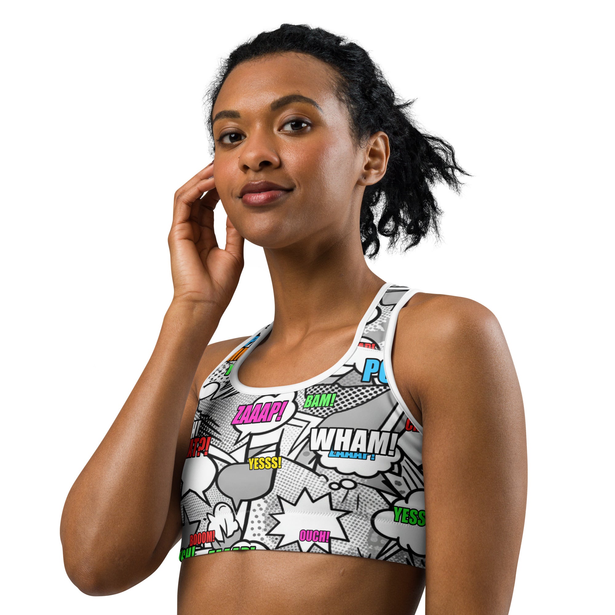 Comic Pop Monochrome Sports Bra | GearBunch