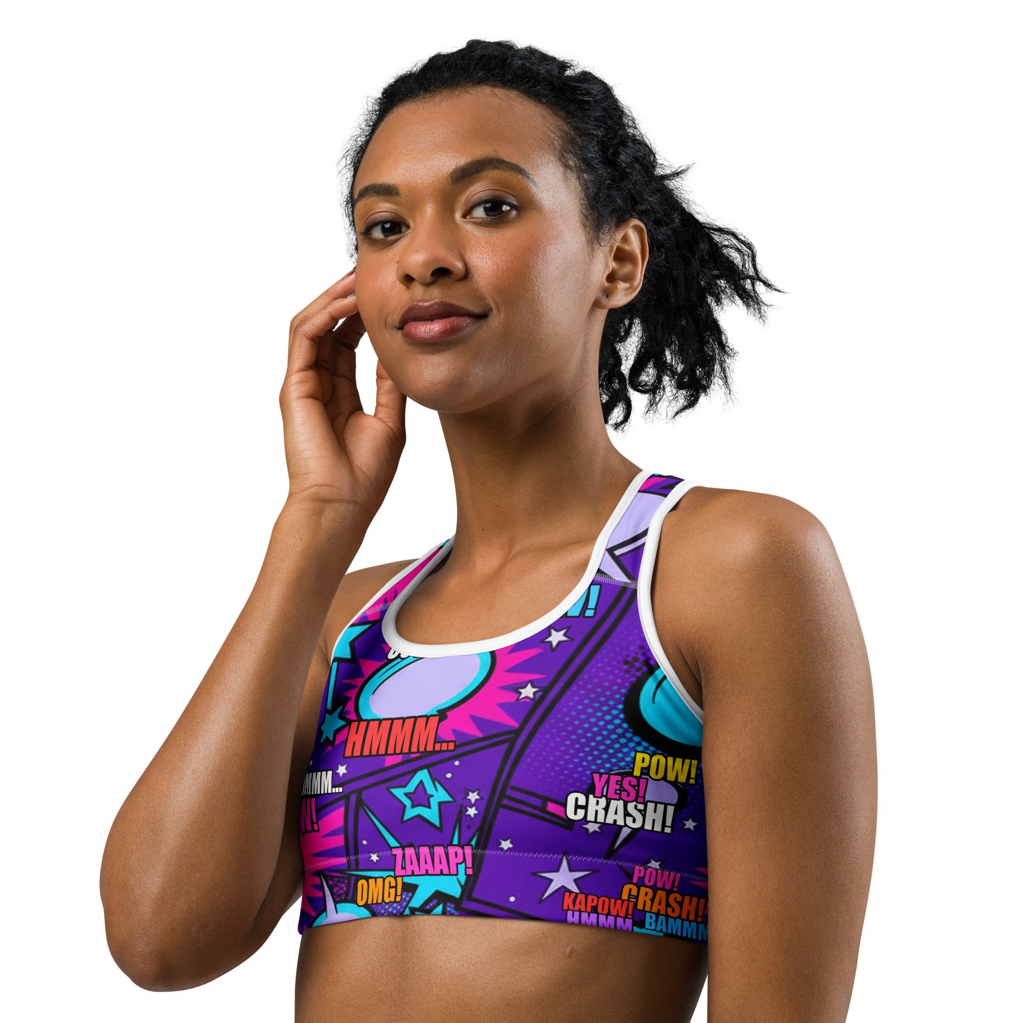 Comic Pop Galaxy Purple Sports Bra | GearBunch