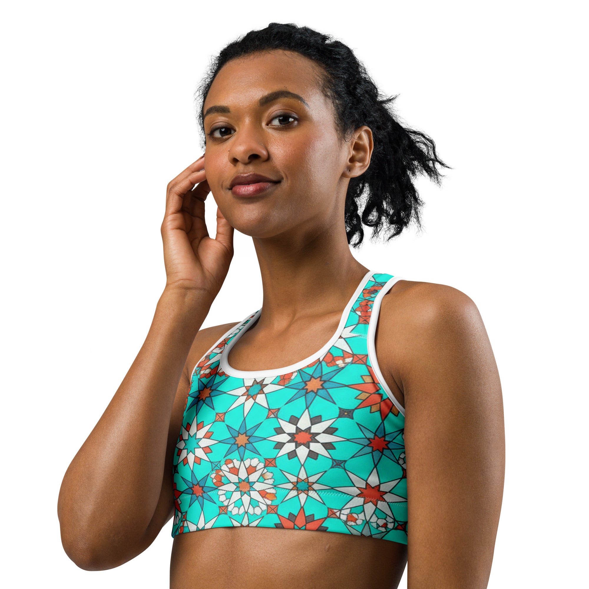 Zellige Turquoise Coral Sports Bra | GearBunch