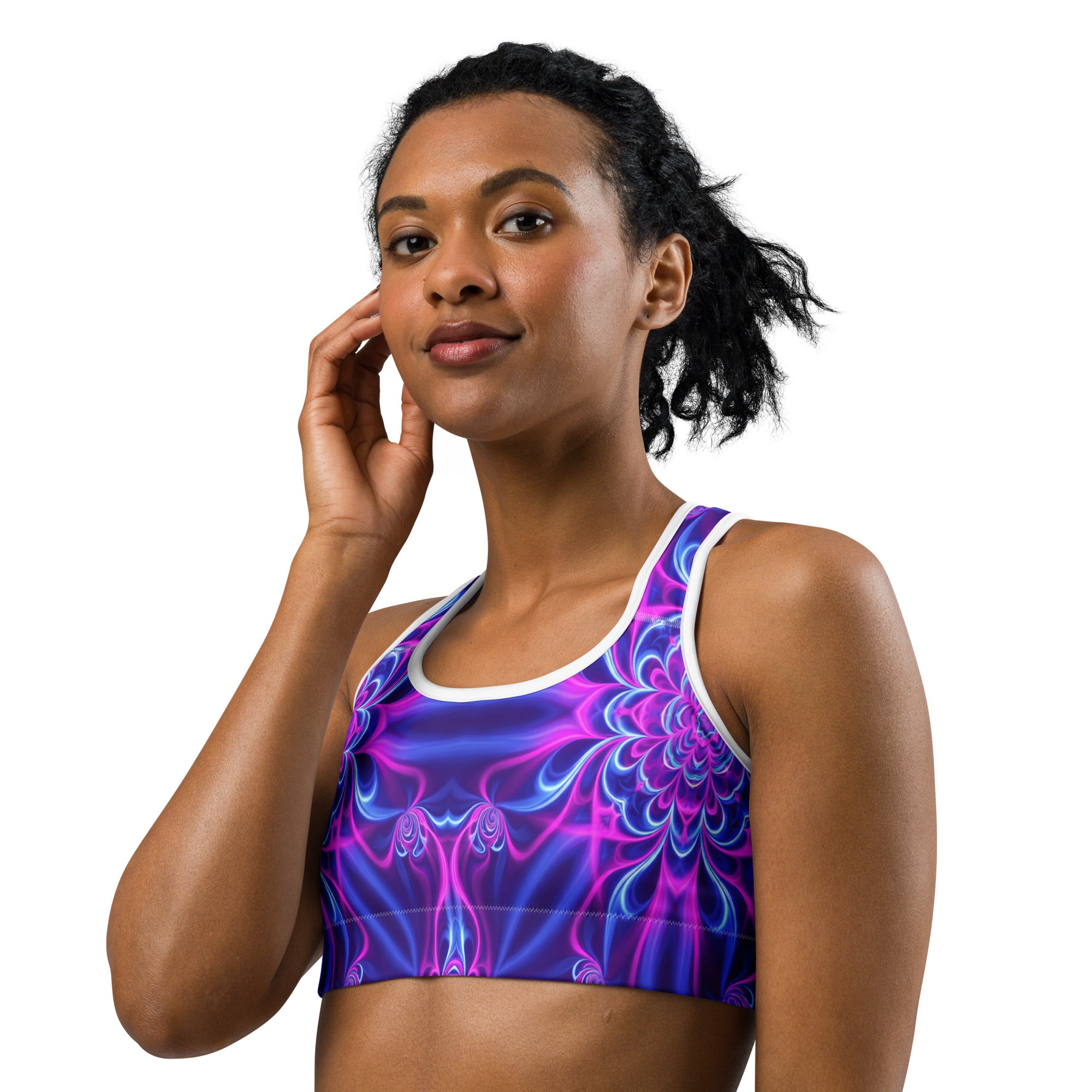 Psychedelic Ultraviolet Bloom Sports Bra | GearBunch