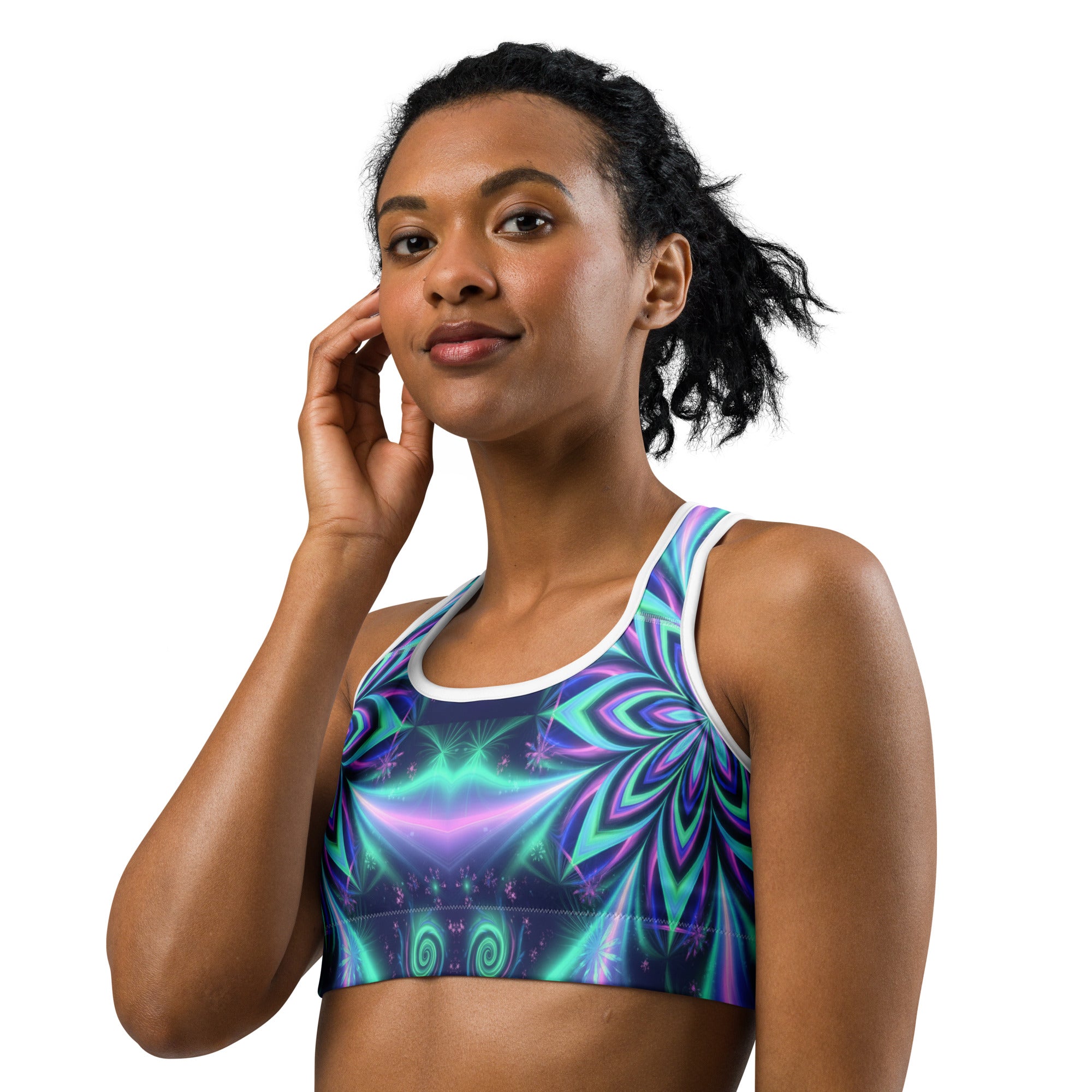 Psychedelic Northern Lights Sports Bra | GearBunch
