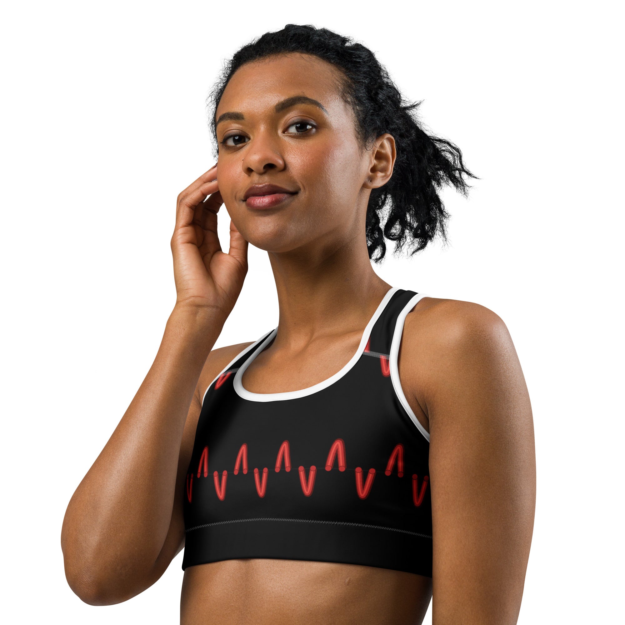 Black Baseball Stitches Sports Bra | GearBunch