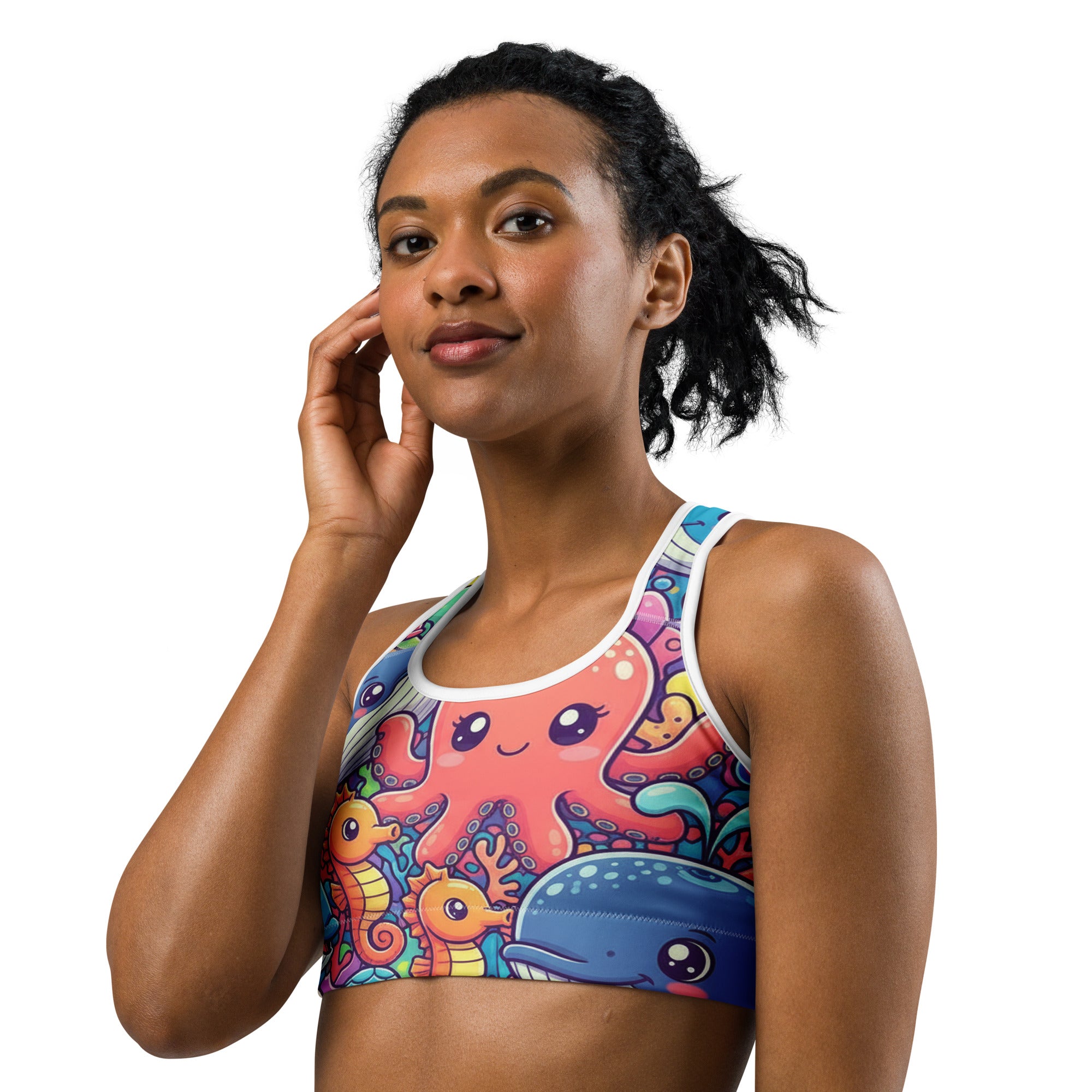 Vibrant Ocean Creatures Sports Bra | GearBunch
