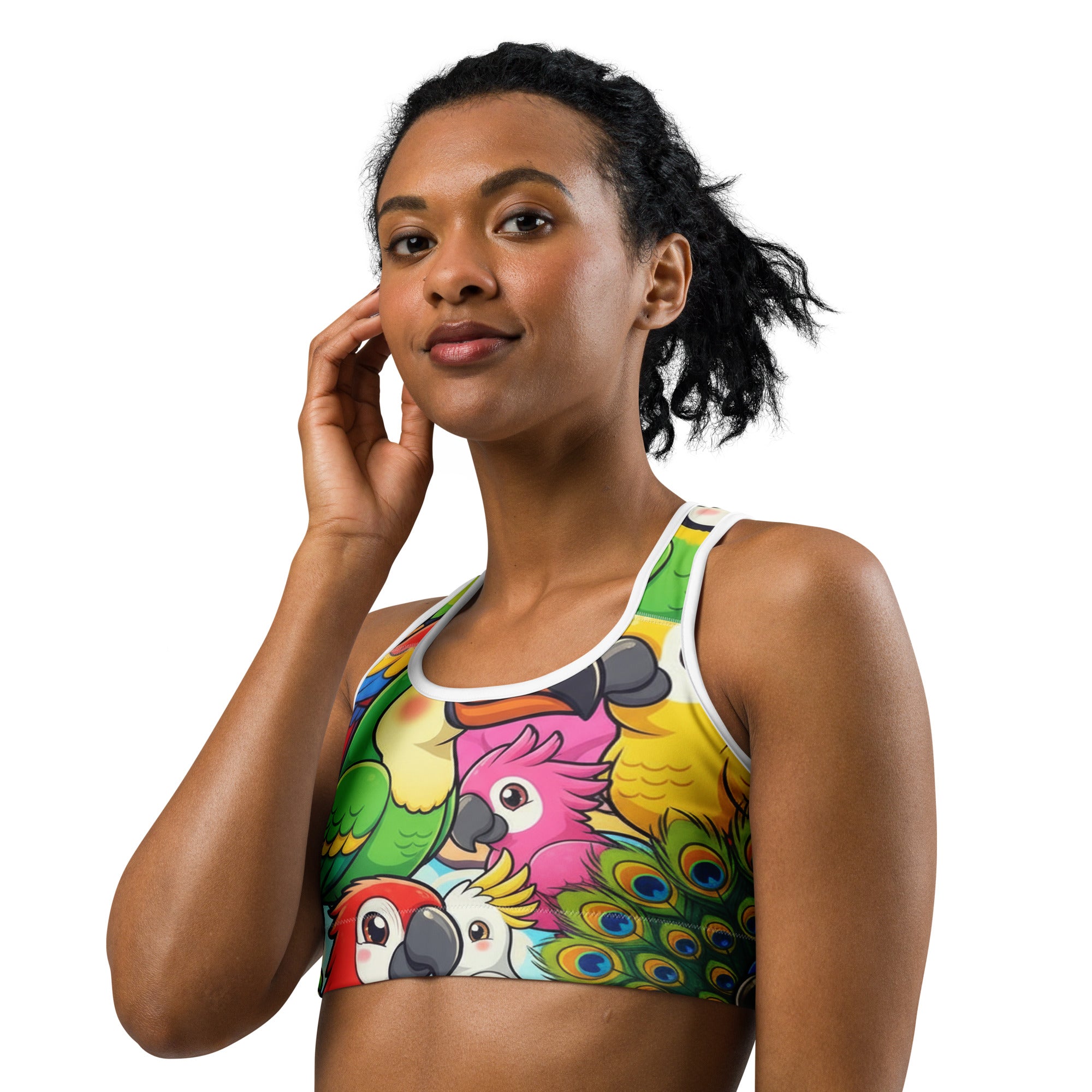 Vibrant Tropical Birds Sports Bra | GearBunch