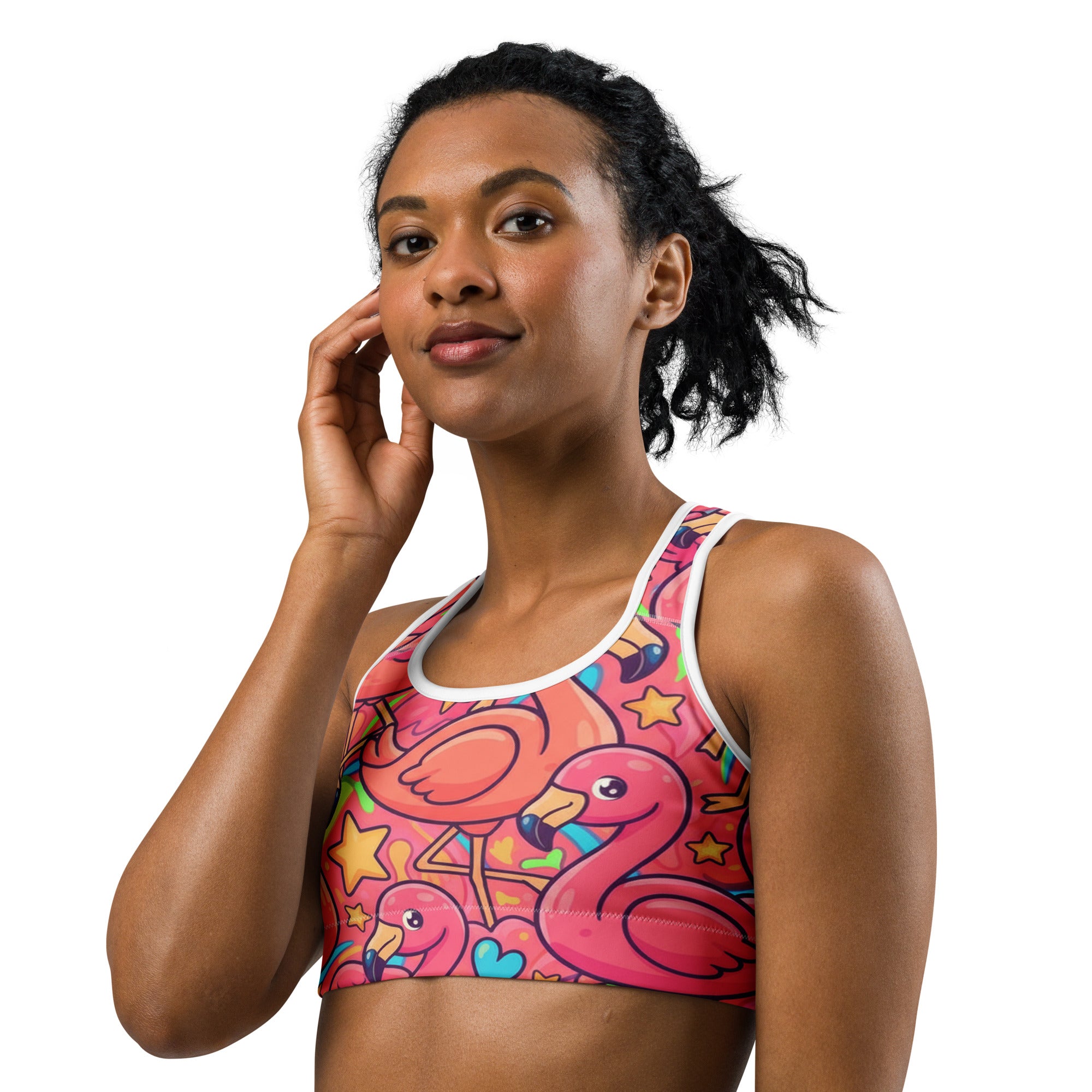 Vibrant Flamingo Flock Sports Bra | GearBunch