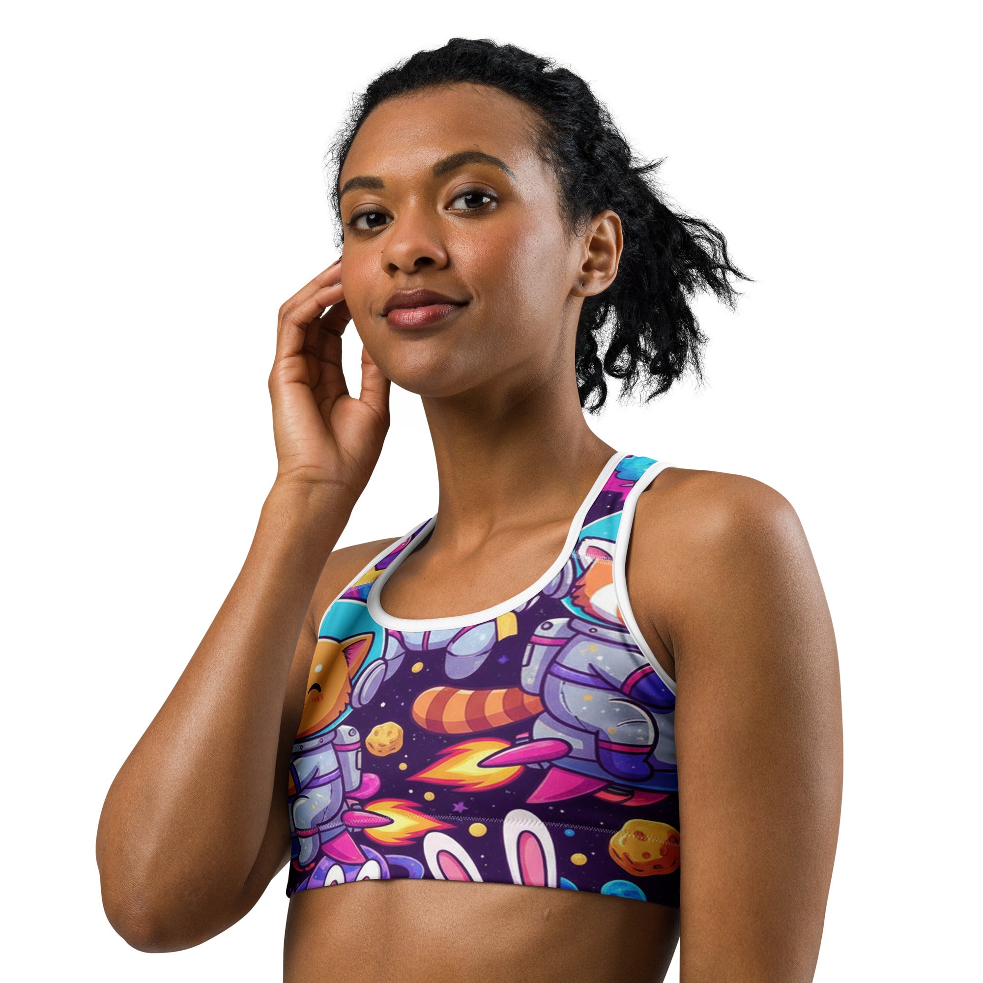 Vibrant Space Animals Sports Bra | GearBunch
