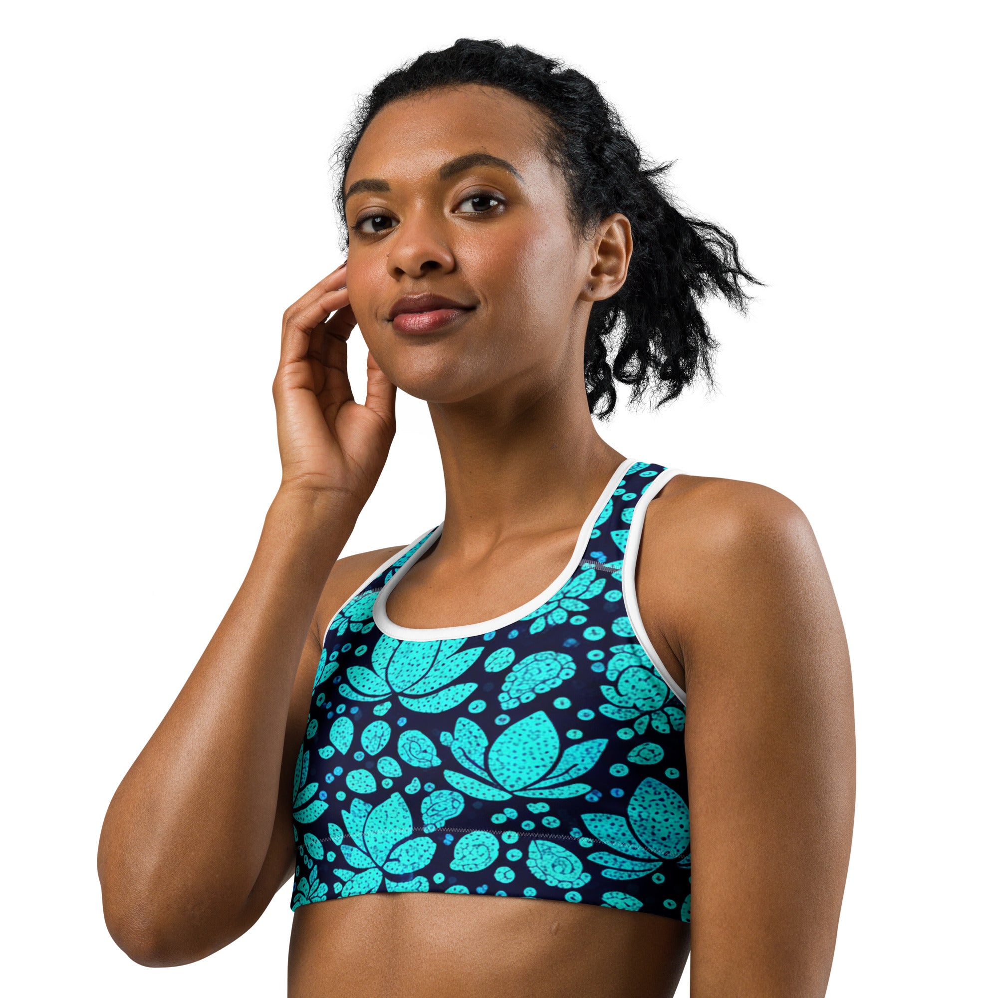 Teal Lotus Flower Sports Bra | GearBunch