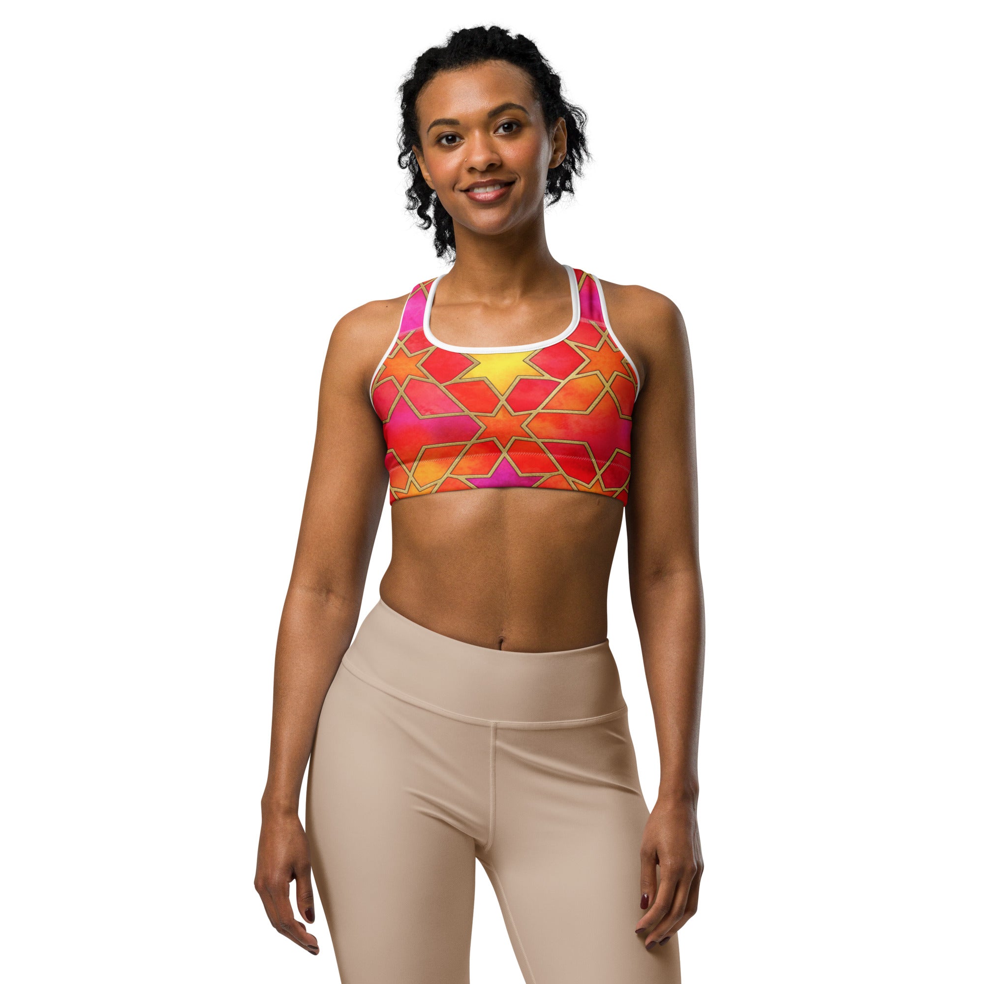 Arabic Watercolour Fire Opal Sports Bra | GearBunch