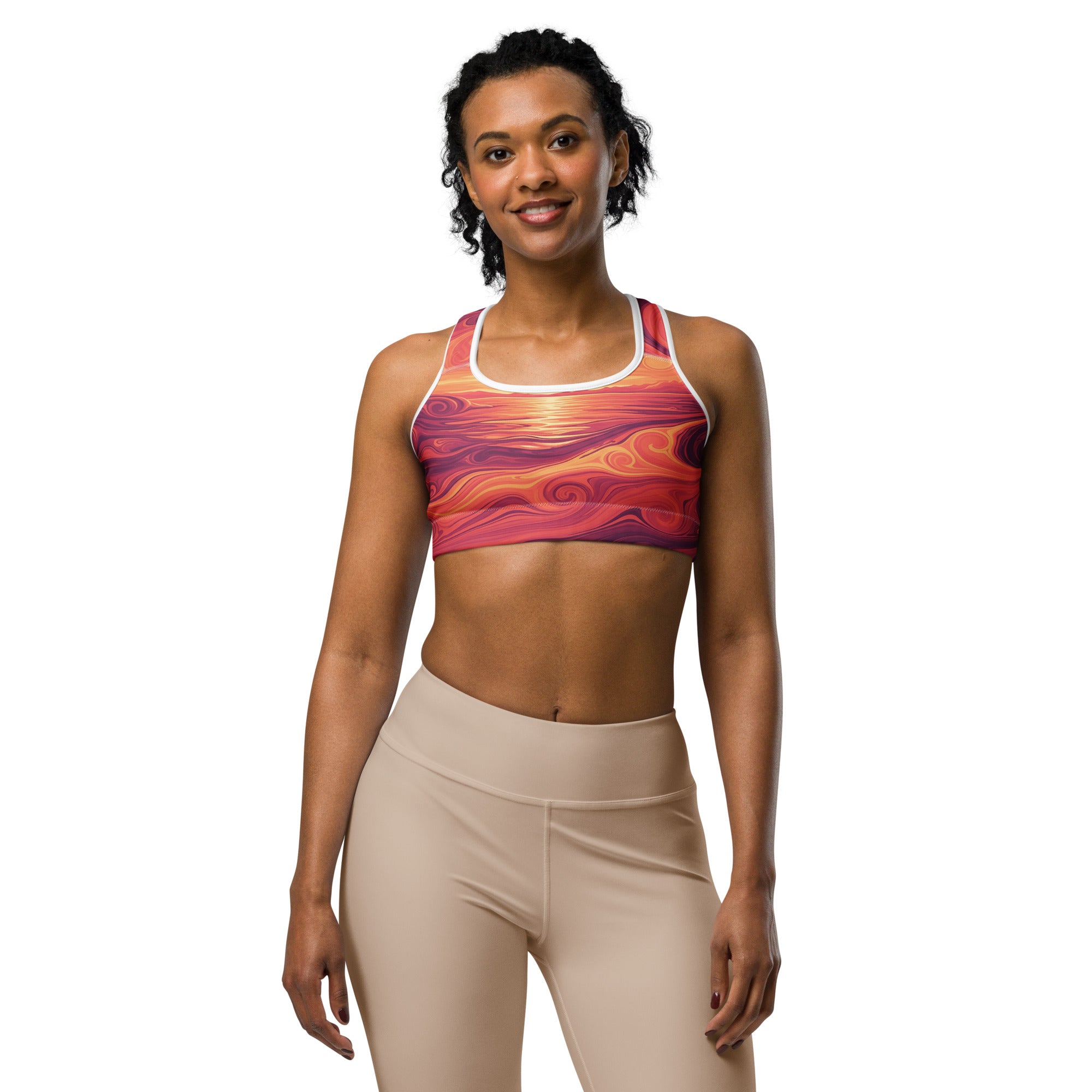 Liquid Marble Sunset Horizon Sports Bra | GearBunch