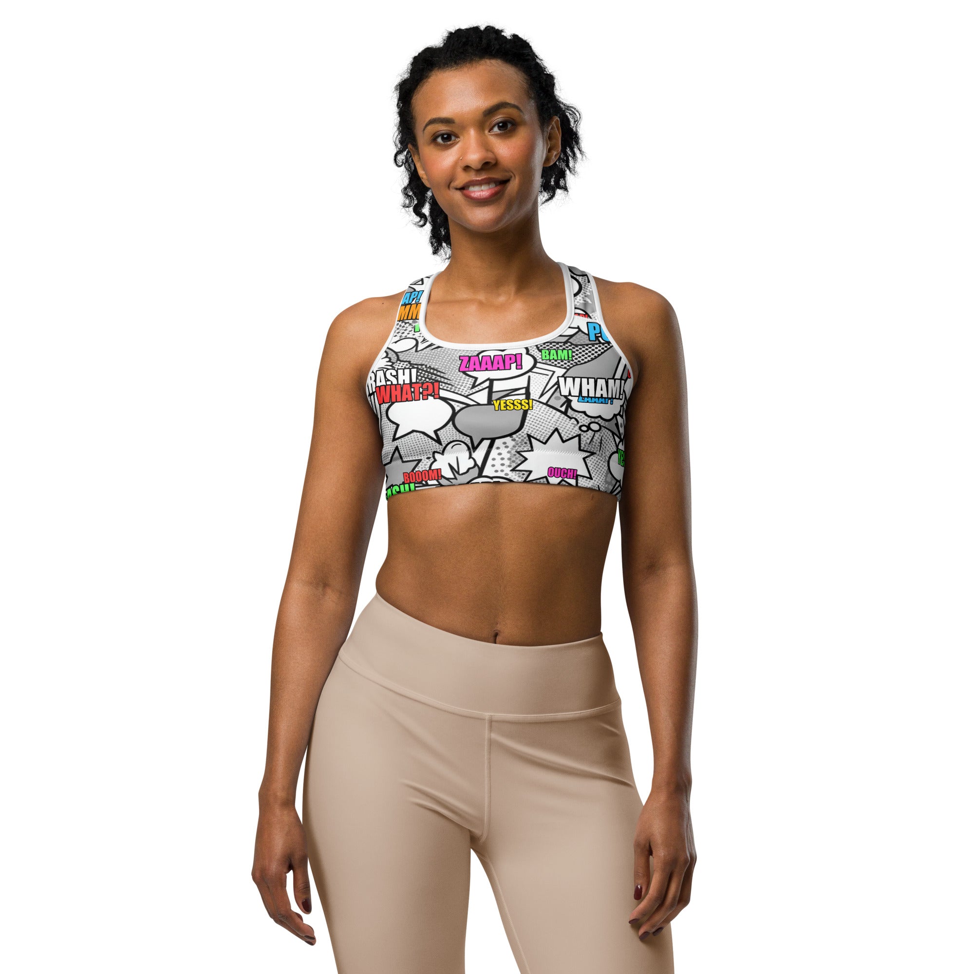 Comic Pop Monochrome Sports Bra | GearBunch