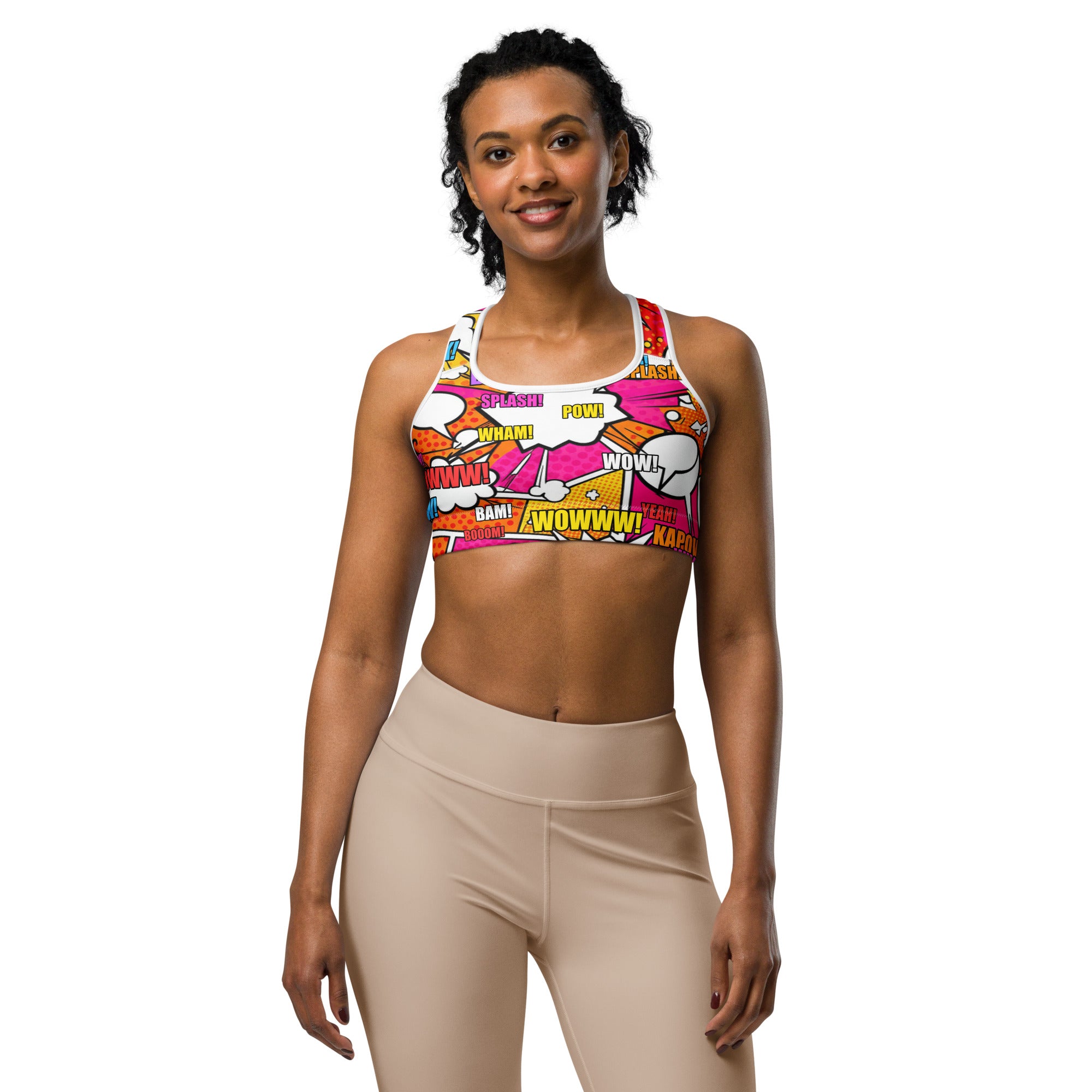 Comic Pop Sunset Orange Sports Bra | GearBunch